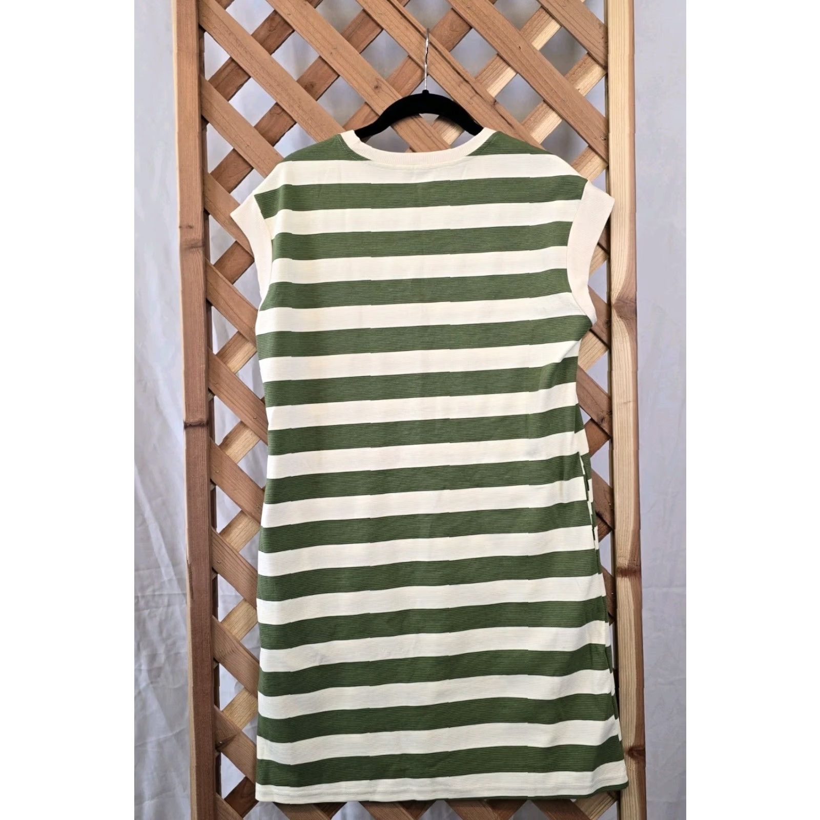 Vintage Womens T Shirt Dress - Striped Casual Summer Knee Length Pockets Green White Sz S - Lightweight, Sleeveless, Pullover Dress Size S / US 4 / IT 40 - 7 Thumbnail