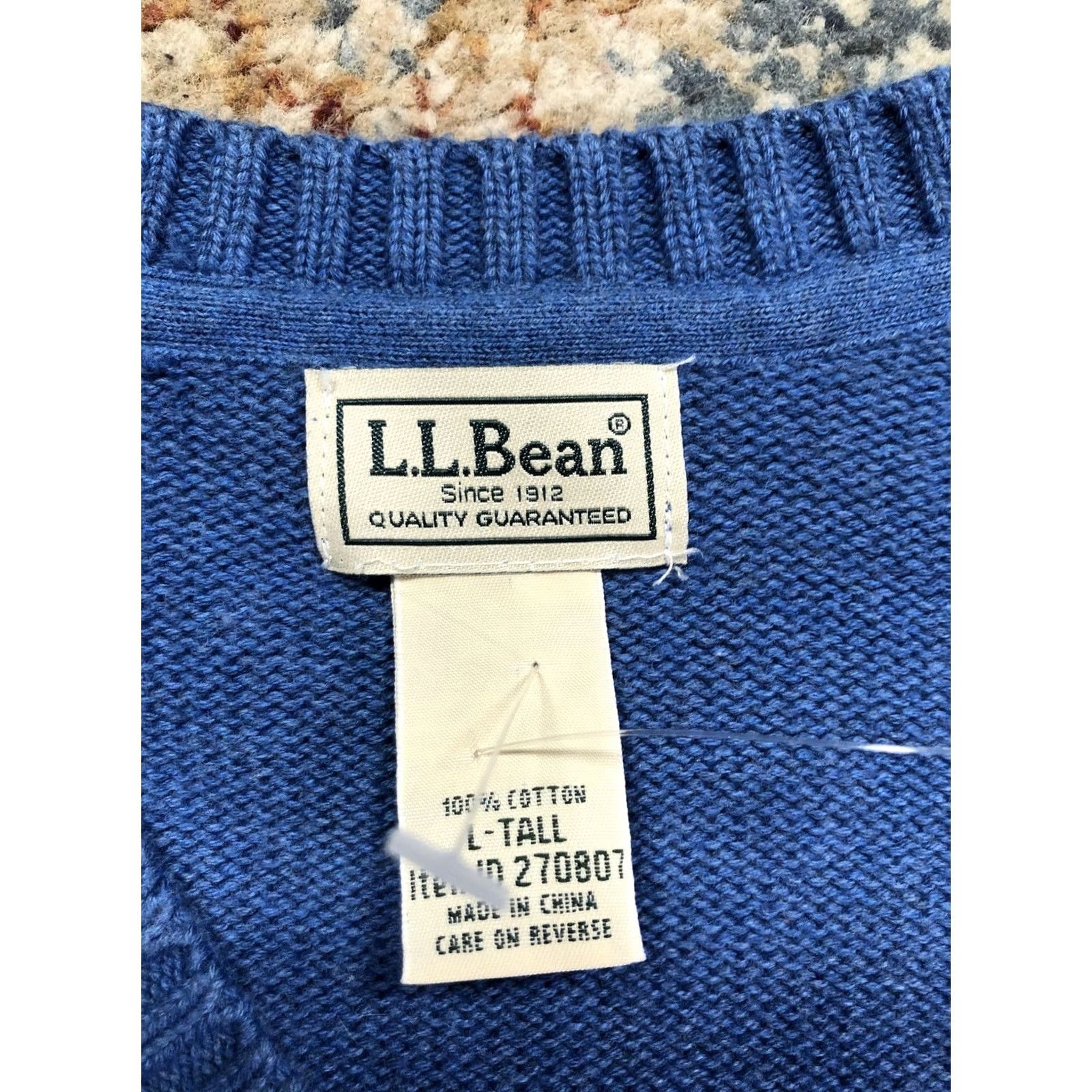 Vintage L.L.Bean Sweater Mens LT Large Tall Blue V-Neck Cotton Knit Pullover Long Sleeve Size US L / EU 52-54 / 3 - 7 Thumbnail