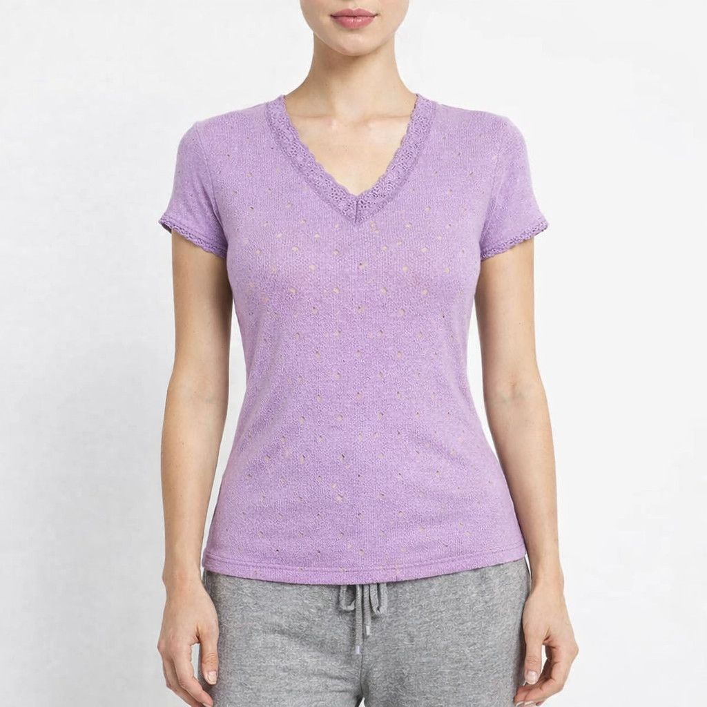 Gap Vtg Pointelle Lace Trim V-Neck PJ Tee Spring Summer Y2K Size S / US 4 / IT 40 - 1 Thumbnail