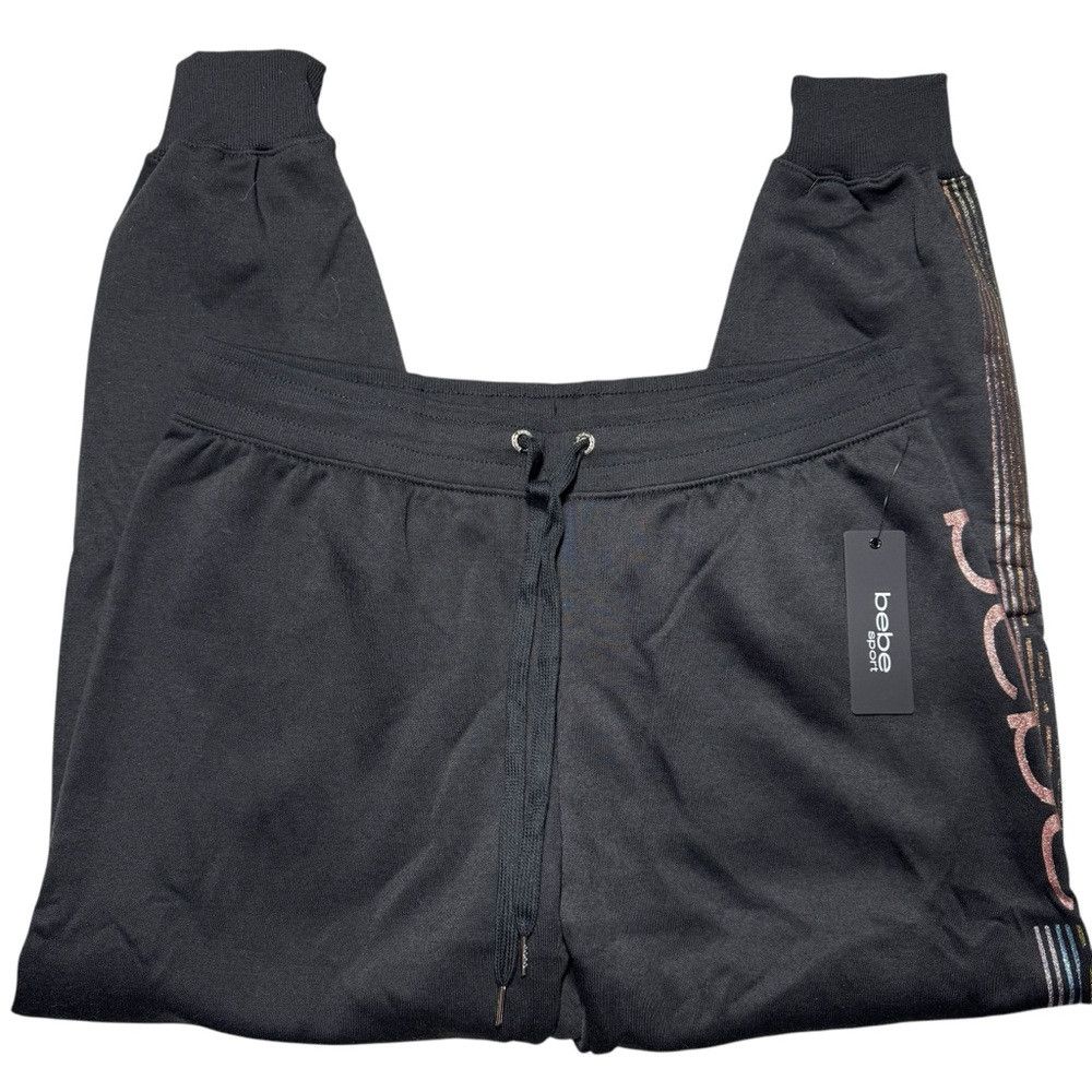 Bebe NWT New Bebe Sport Glitter Logo Stripe Black Jogger Size 1X Size 38" / US 16 / IT 52 - 4 Thumbnail