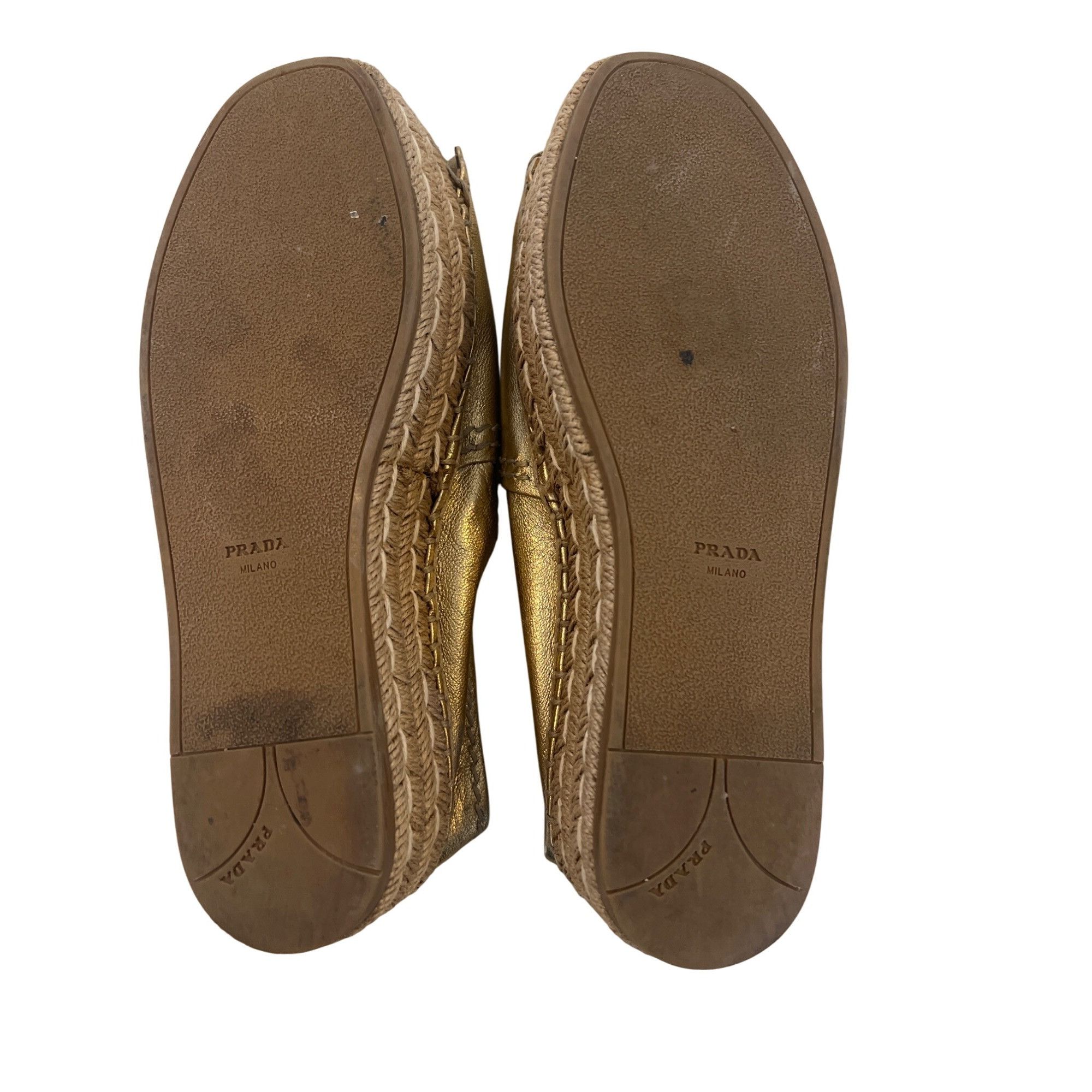 Prada Prada Gold Metallic Peep-Toe Espadrilles Size US 7.5 / IT 37.5 - 3 Thumbnail