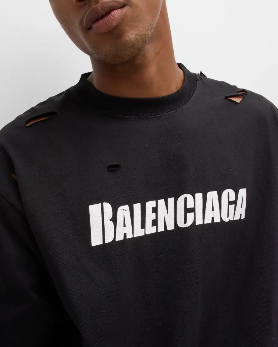 Balenciaga o1mt1gz0924 Destroyed T-Shirt Boxy Fit in Black Size L / US 10 / IT 46 - 4 Thumbnail