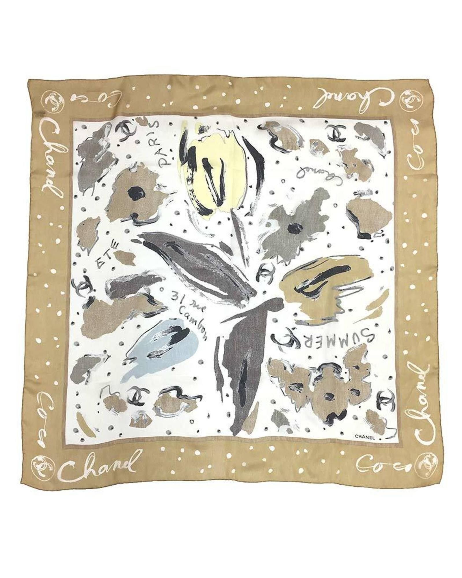 image of Chanel Silk Beige Designer Scarf, Women's