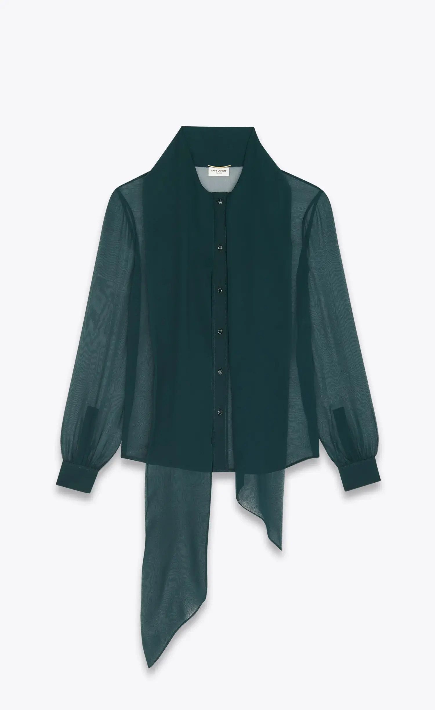 Saint Laurent Paris o1b1hav111124 Lavallière Neck Blouse in Crepe Muslin Green Size M / US 6-8 / IT 42-44 - 2 Thumbnail