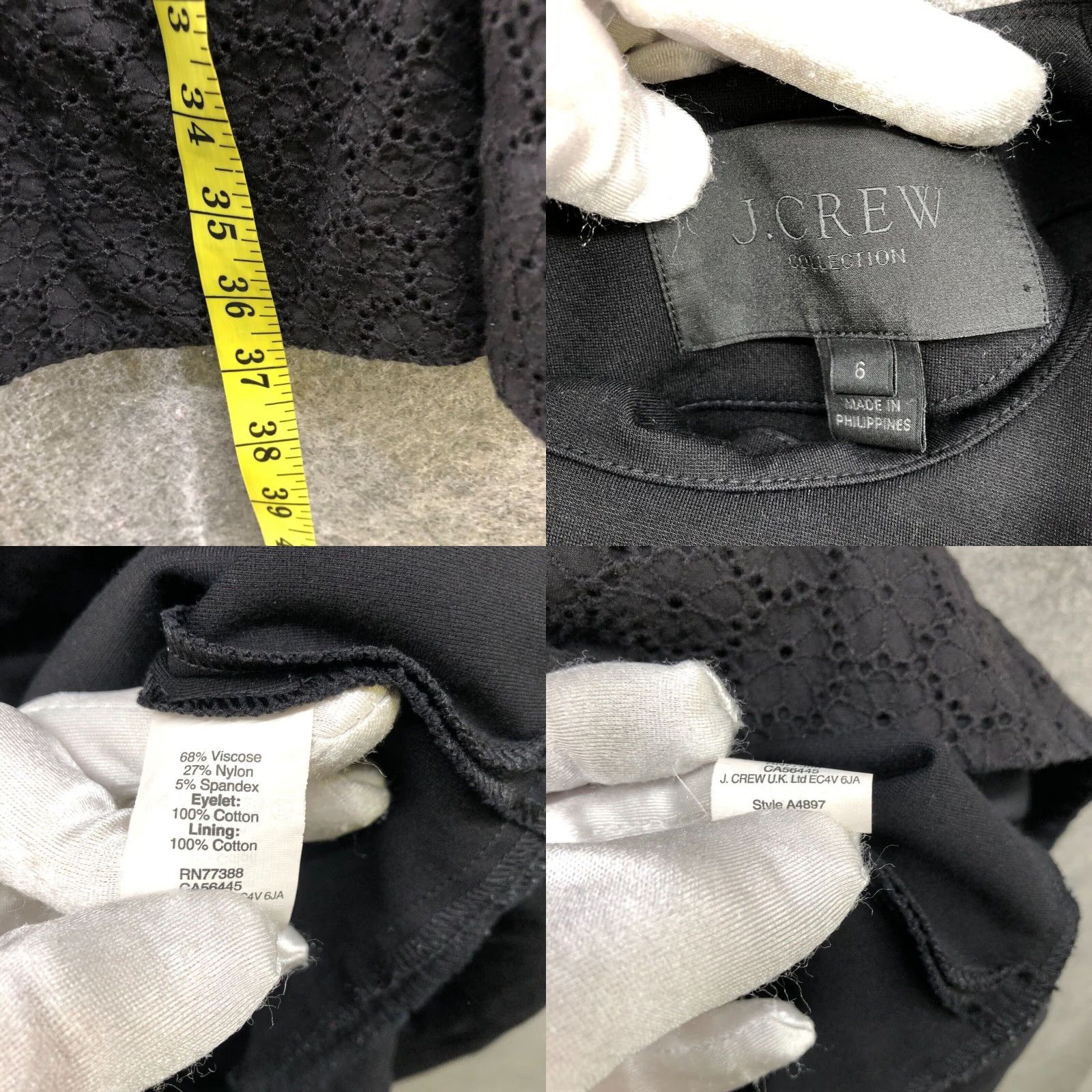 J.Crew J. Crew Collection Sleeveless Dress Size 6 Black A-Line Knee Length Eyelet Flare Women Size M / US 6-8 / IT 42-44 - 8 Thumbnail