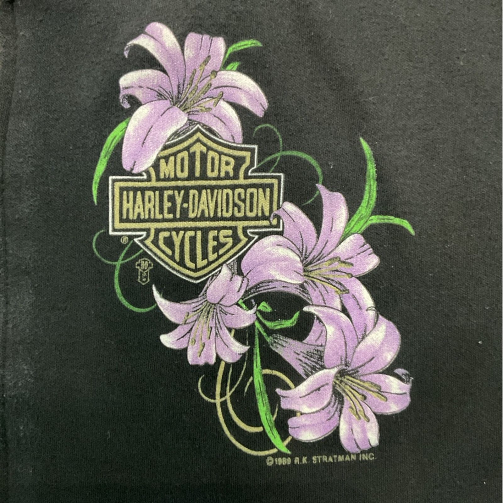 & Other Stories Vintage Harley Davidson 1989 Black /Flower graphic Crop Top Size XL / US 12-14 / IT 48-50 - 4 Thumbnail