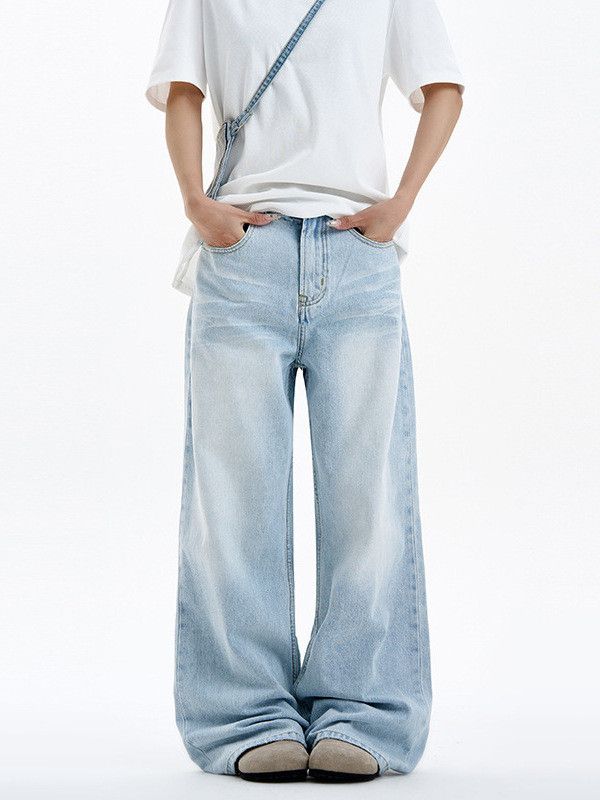 Japanese Brand Straight-leg men's retro Cleanfit cat whisker loose jeans Size US 32 / EU 48 - 1 Thumbnail