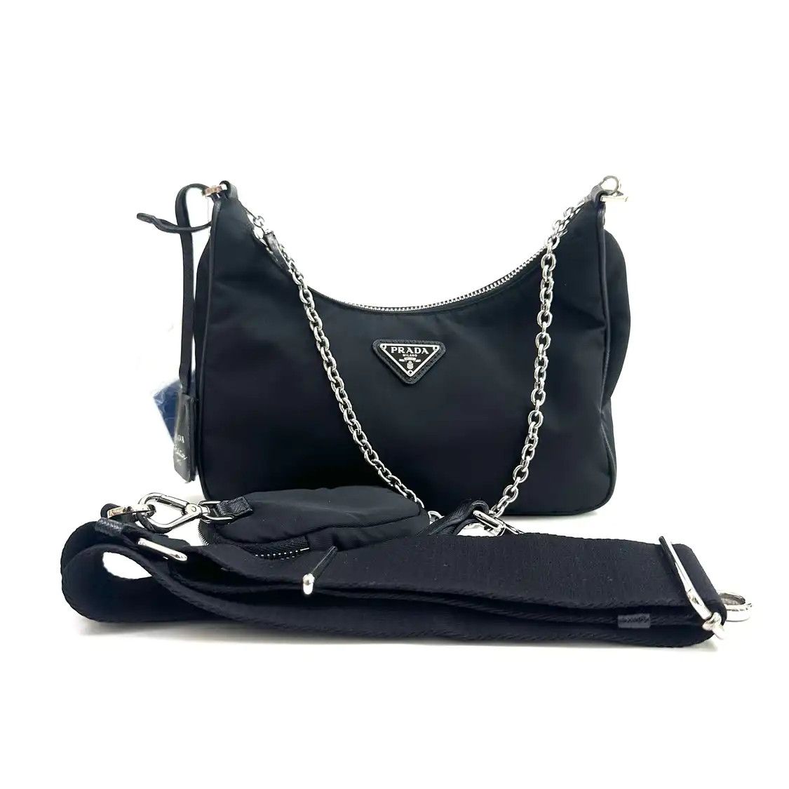 Prada PRADA Re-Edition 2005 black nylon logo crossbody bag silver hardware Size ONE SIZE - 1 Thumbnail