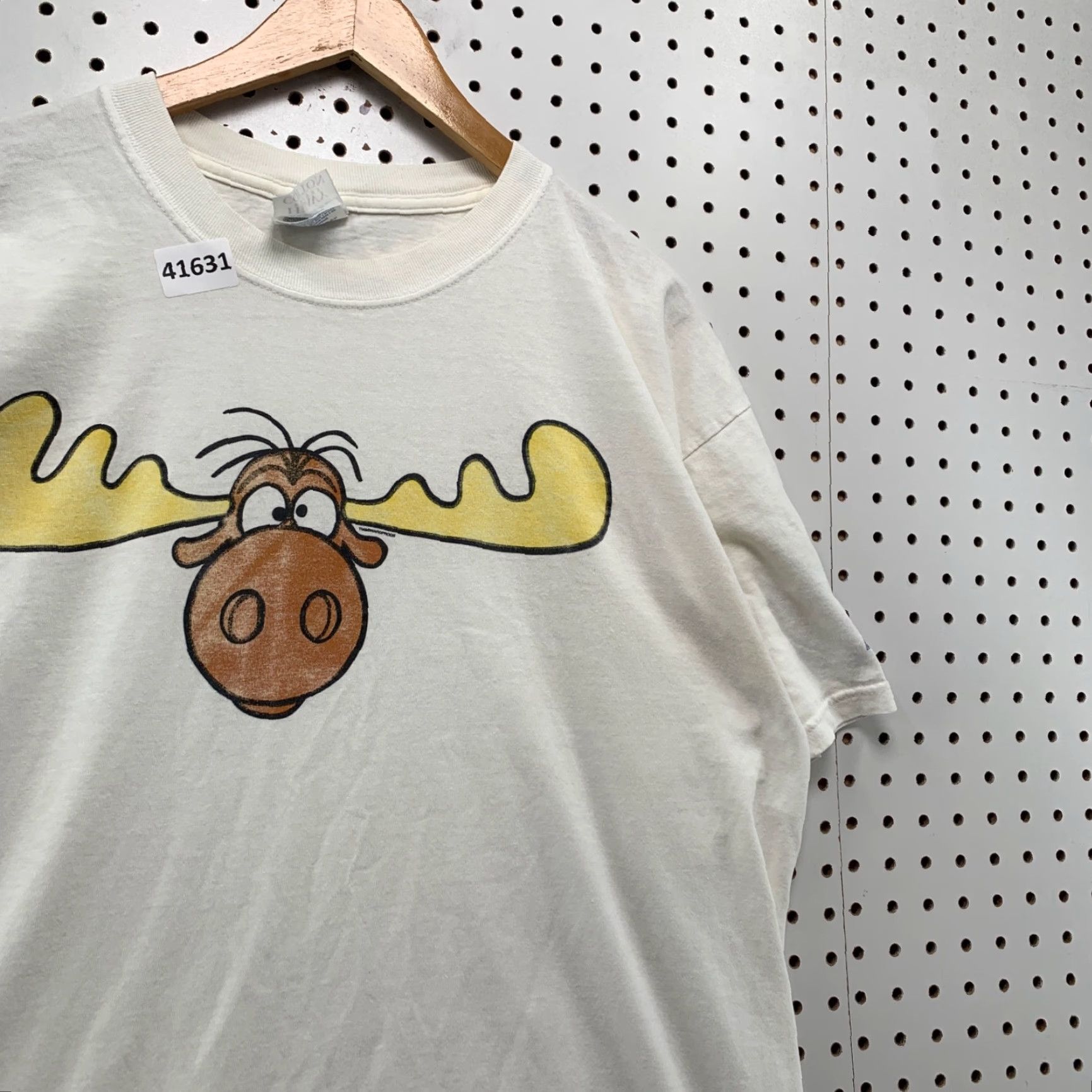 Gildan Vintage Rocky & Bullwinkle T-Shirt Men's XL White Cartoon 1990s Game logo Size US XL / EU 56 / 4 - 7 Thumbnail