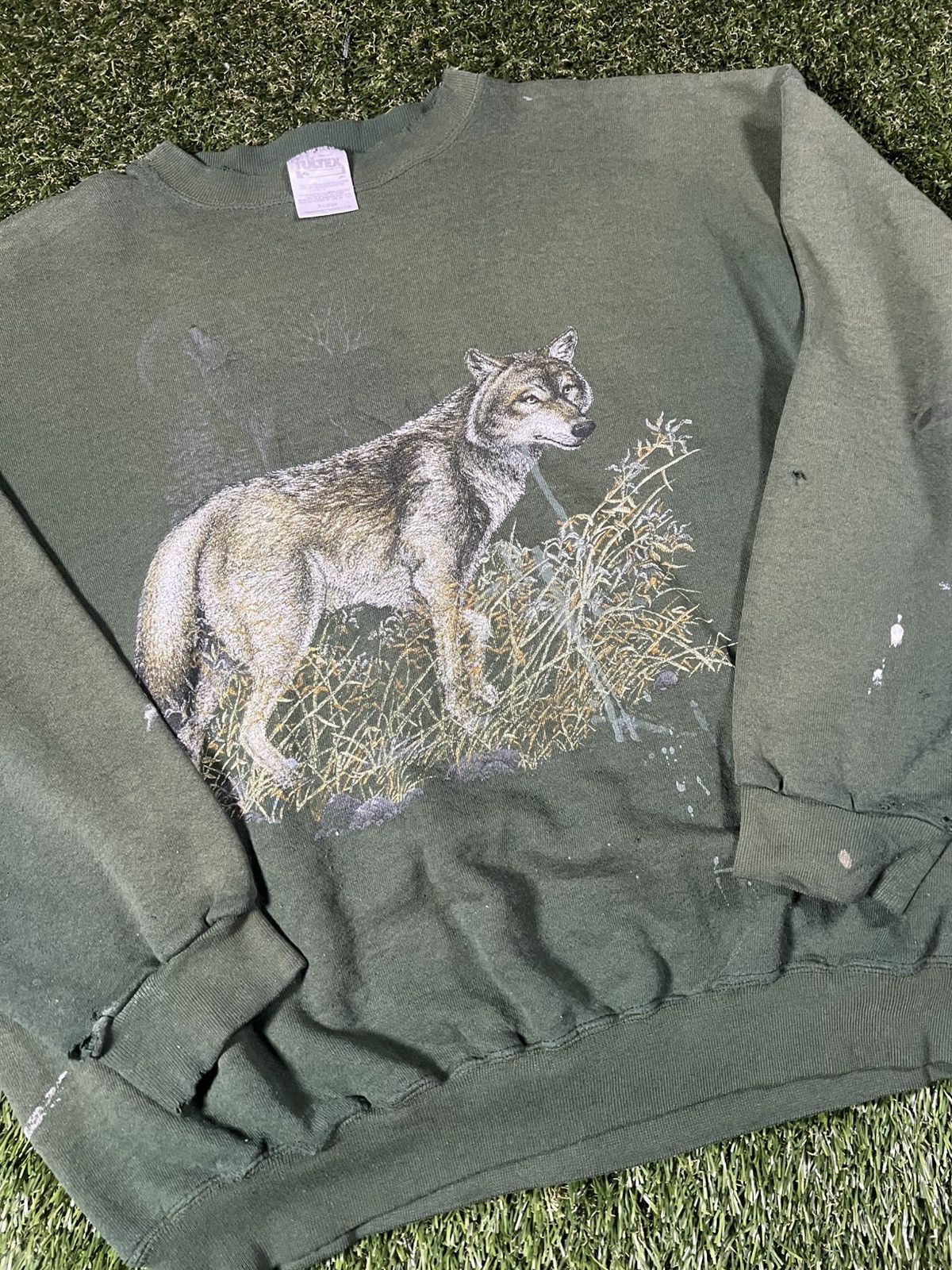 Habitat Vintage 90s Forest Green Faded Wolf Nature Boxy Crewneck Size US XL / EU 56 / 4 - 3 Thumbnail
