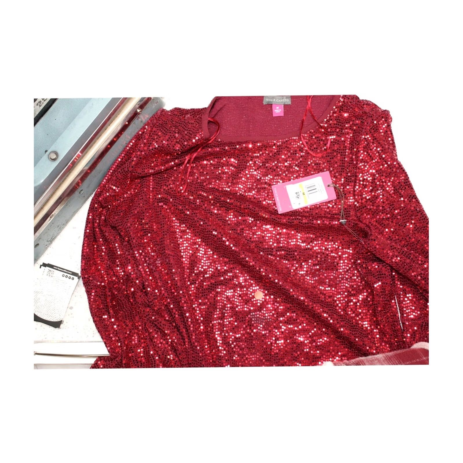 Vince Camuto Vince Camuto Womens Metallic Knit Blouse M brightred Size M / US 6-8 / IT 42-44 - 2 Thumbnail
