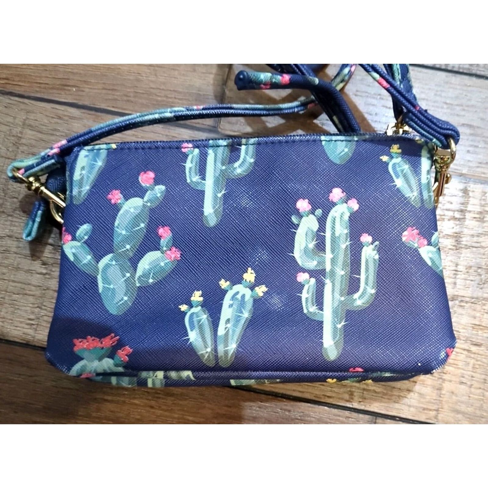 Vintage VINTAGE Arizona Blue Cactus Print Crossbody Purse Small Size ONE SIZE - 3 Thumbnail