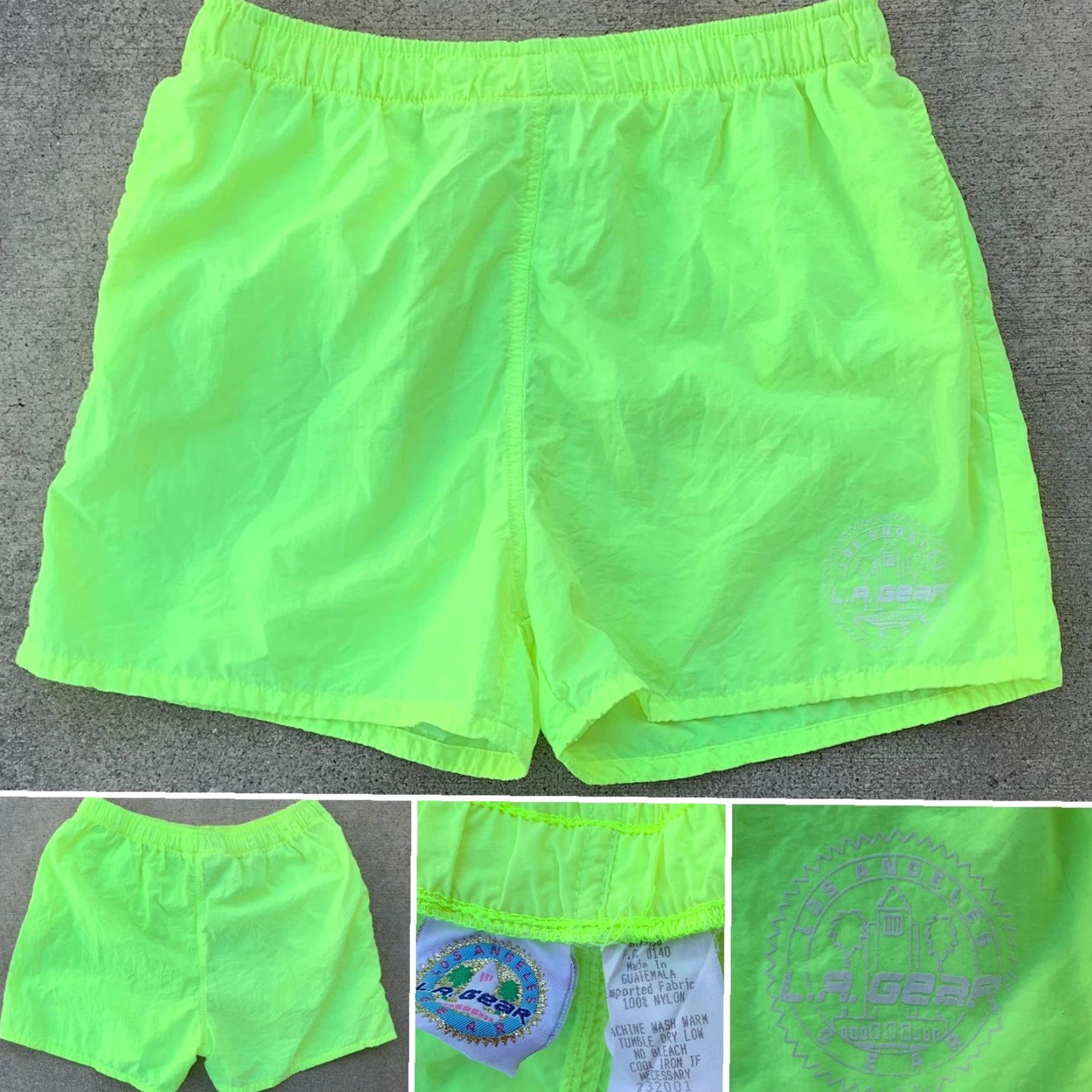 La Gear VINTAGE LA GEAR shorts neon yellow nylon windbreaker fabric size M Size US 31 - 5 Thumbnail