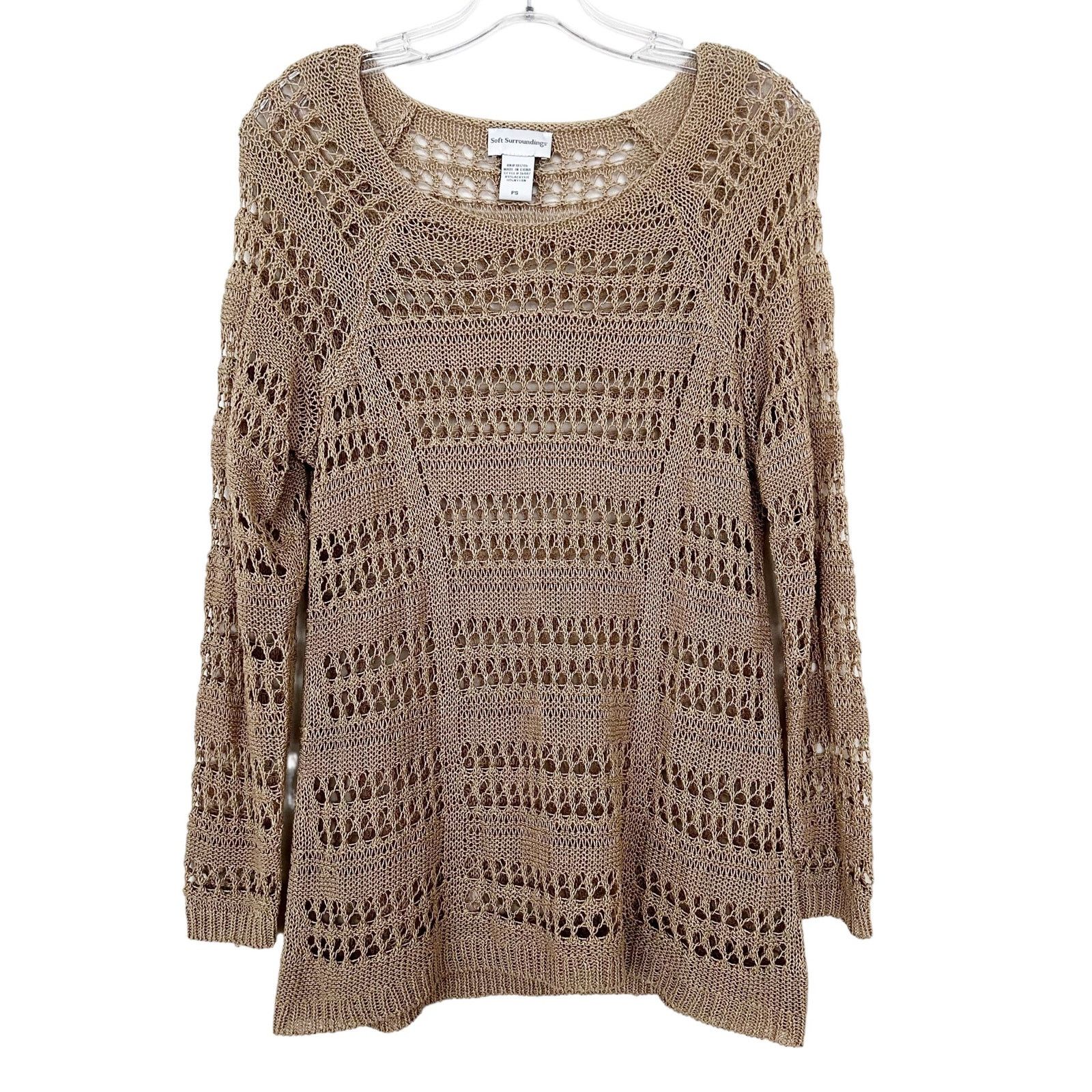 Soft Surroundings Soft Surroundings Gold Open Knit Long Sleeve Top Sz PS Size S / US 4 / IT 40 - 4 Thumbnail