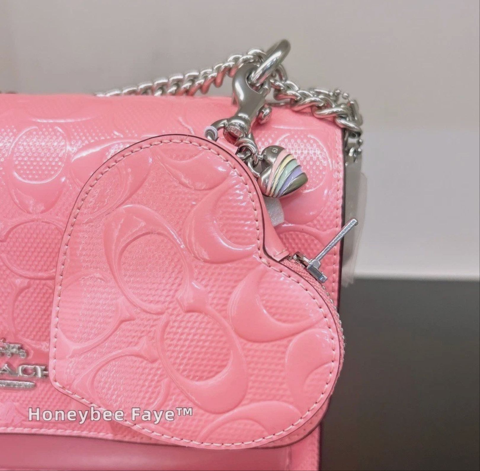 Coach Heart Bag Charm In Signature Leather With Heart Charm Size ONE SIZE - 1 Thumbnail