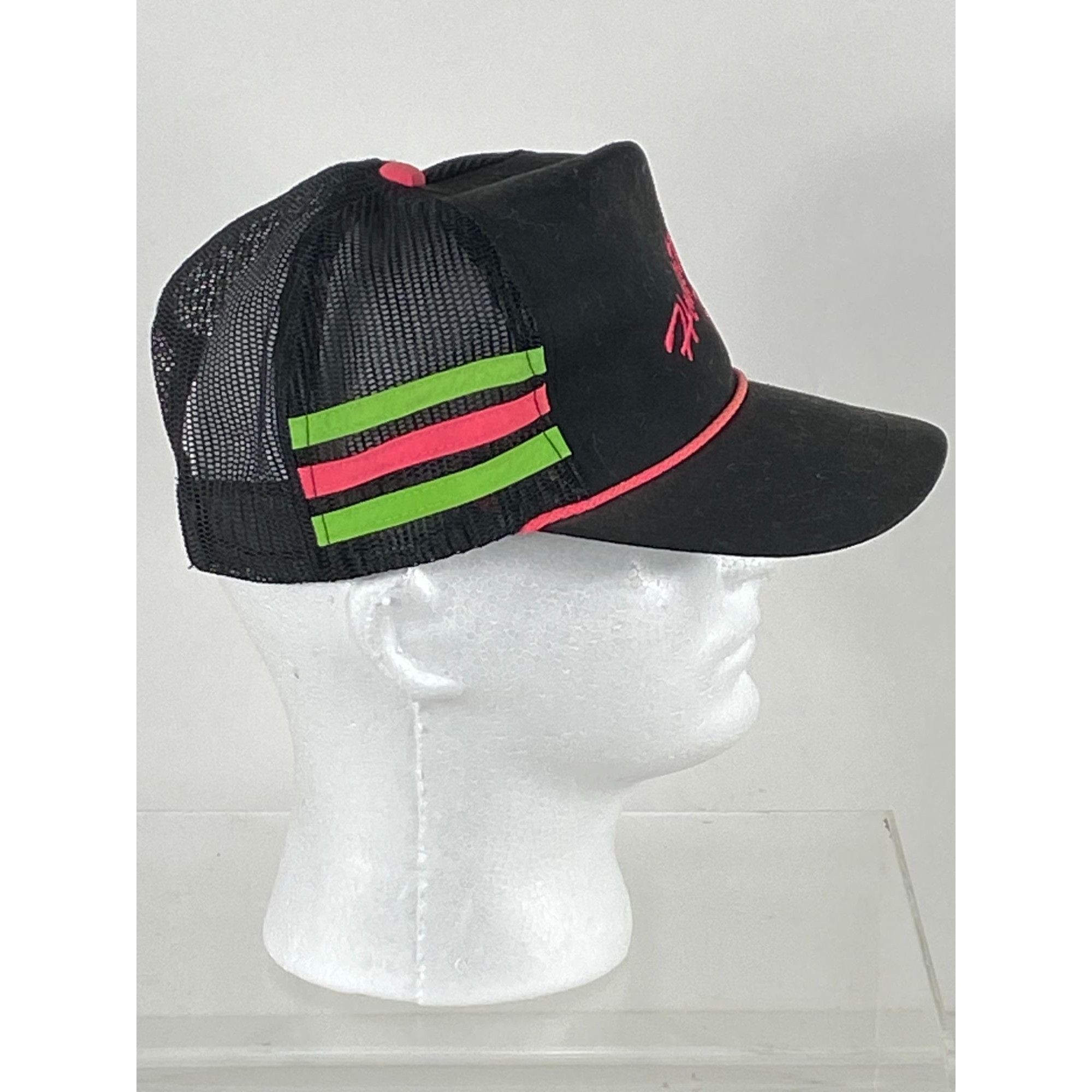 Other × Vintage Vintage Yupoong Houston PD Green & Pink Stripe Trucker Mesh Size ONE SIZE - 2 Thumbnail