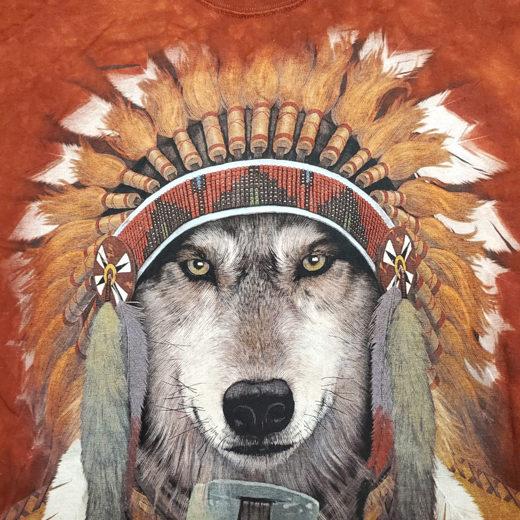 The Mountain The Mountain Shirt Mens L Red Tie Dye Wolf Short Sleeve Crew Neck Chief Dog Size US L / EU 52-54 / 3 - 2 Thumbnail