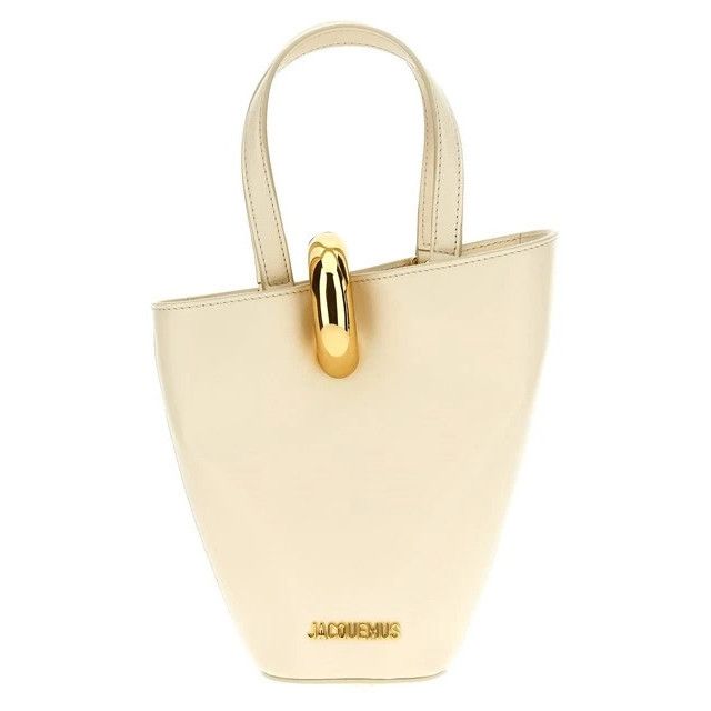 JACQUEMUS The Small Bambola White Leather Bucket Bag New