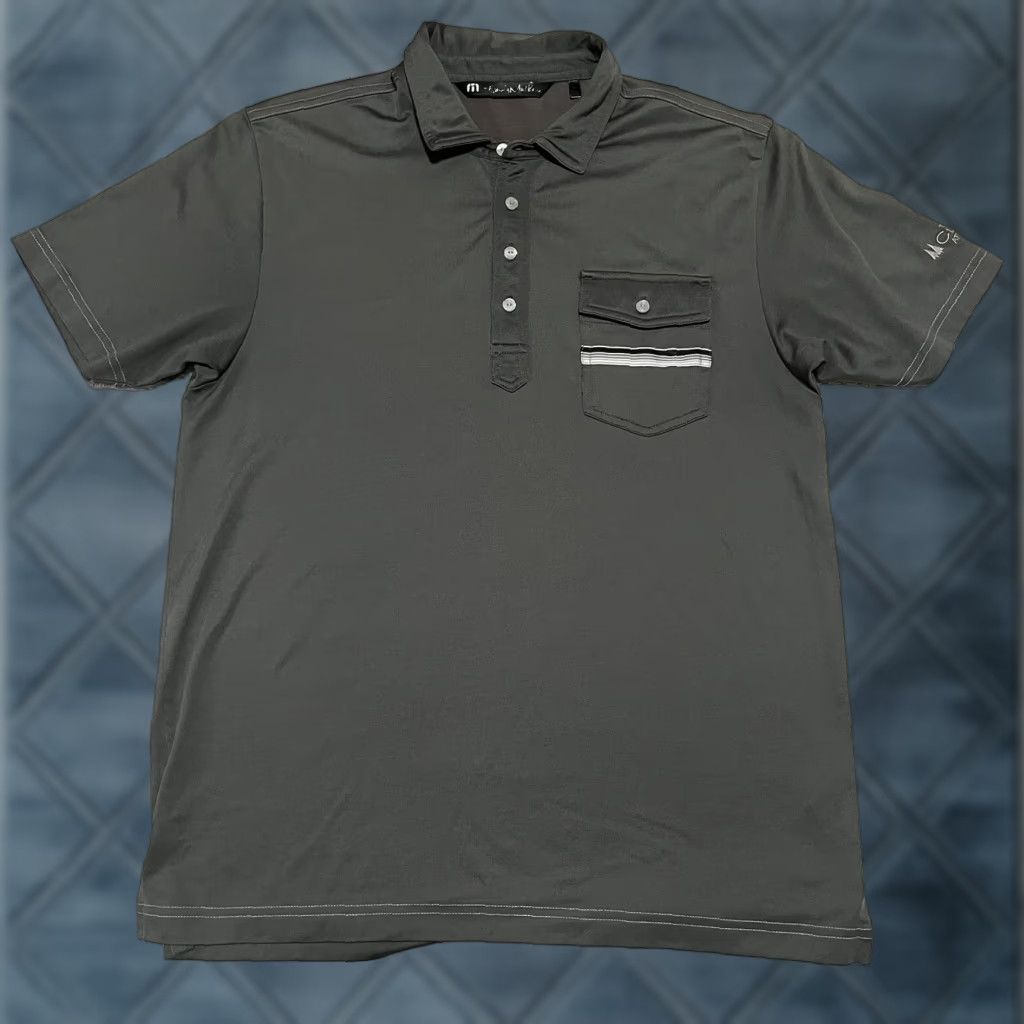 TravisMathew Travis Mathew Golf Shirt Polo Men's Large Gray Stripe Pocket Stretch Performance Size US L / EU 52-54 / 3 - 1 Thumbnail