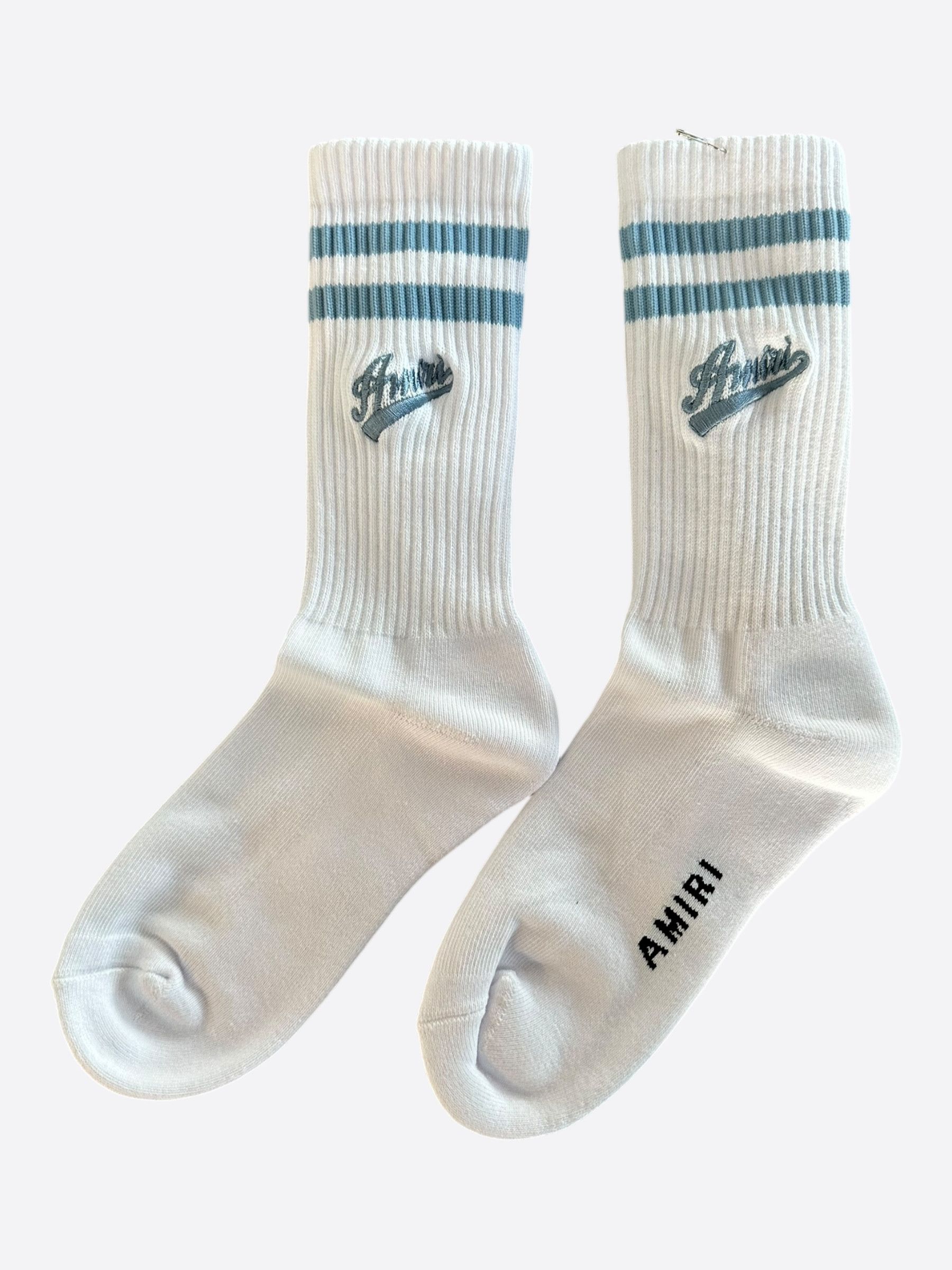 Amiri Amiri White & Blue Embroidered Varsity Script Logo Socks Size ONE SIZE - 2 Thumbnail