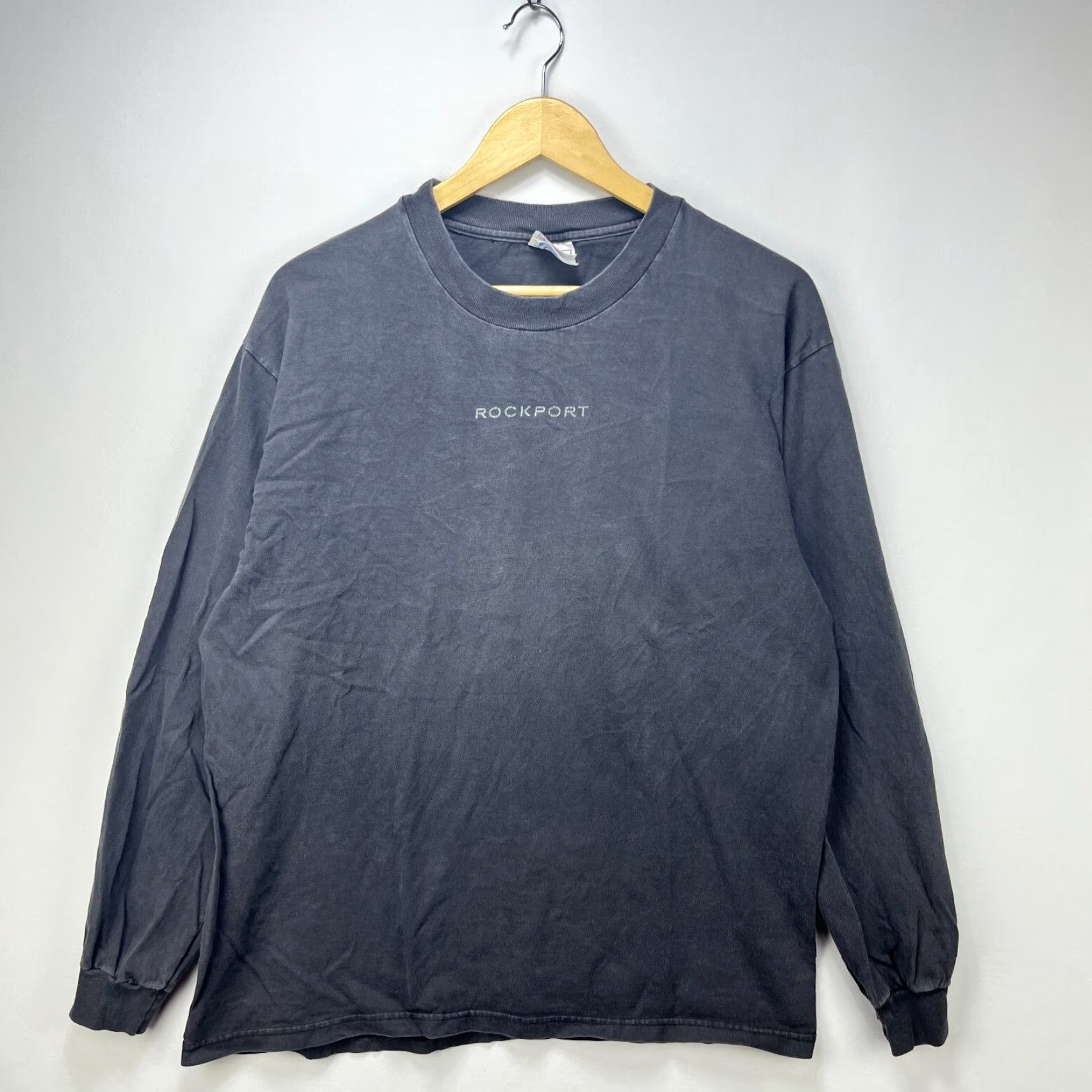 VINTAGE Rockport Long Sleeve Shirt L Black 90s Sun-Faded Men T-Shirt