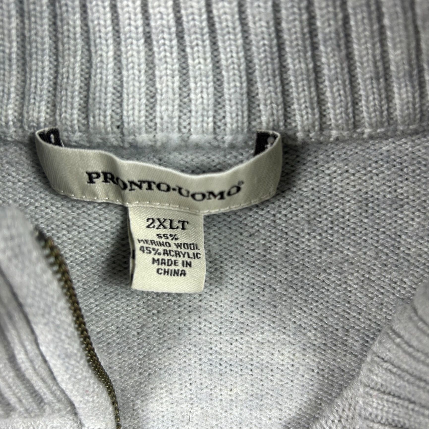 Pronto Uomo Pronto-Uomo Sweater Mens 2XLT Tall Light Gray Wool Cable Knit 1/4 Zip Pullover Size US XXL / EU 58 / 5 - 4 Thumbnail
