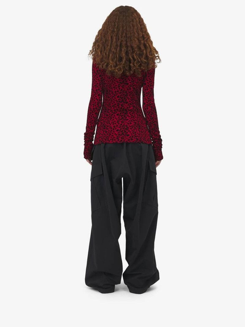 Alexander McQueen o1srvl11e0326 Leopard Jacquard Fitted Top in Multicolor Size L / US 10 / IT 46 - 5 Thumbnail