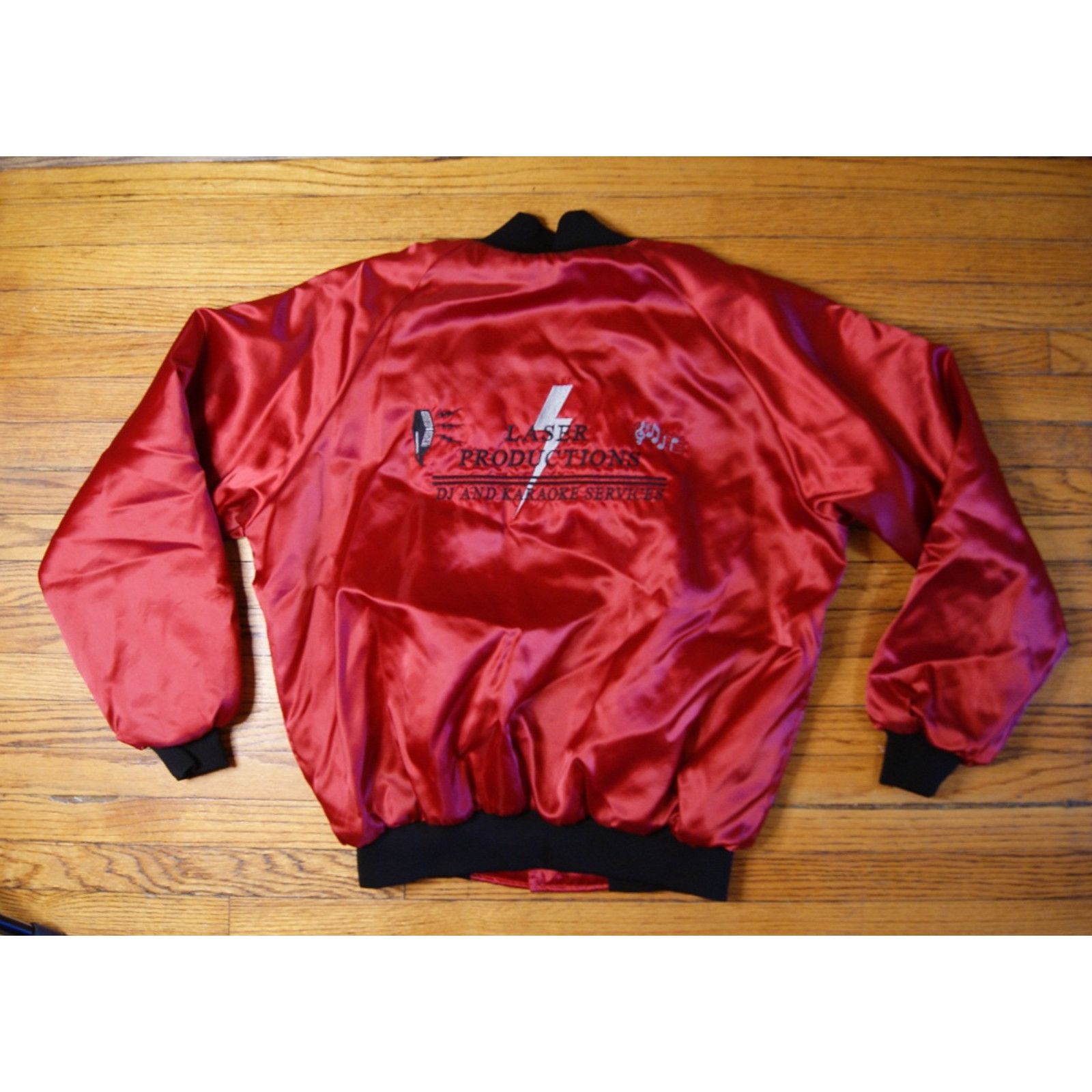 Vintage VTG DJ Laser Red Satin L Bomber Jacket Coat Quilt Lined Size US L / EU 52-54 / 3 - 1 Thumbnail