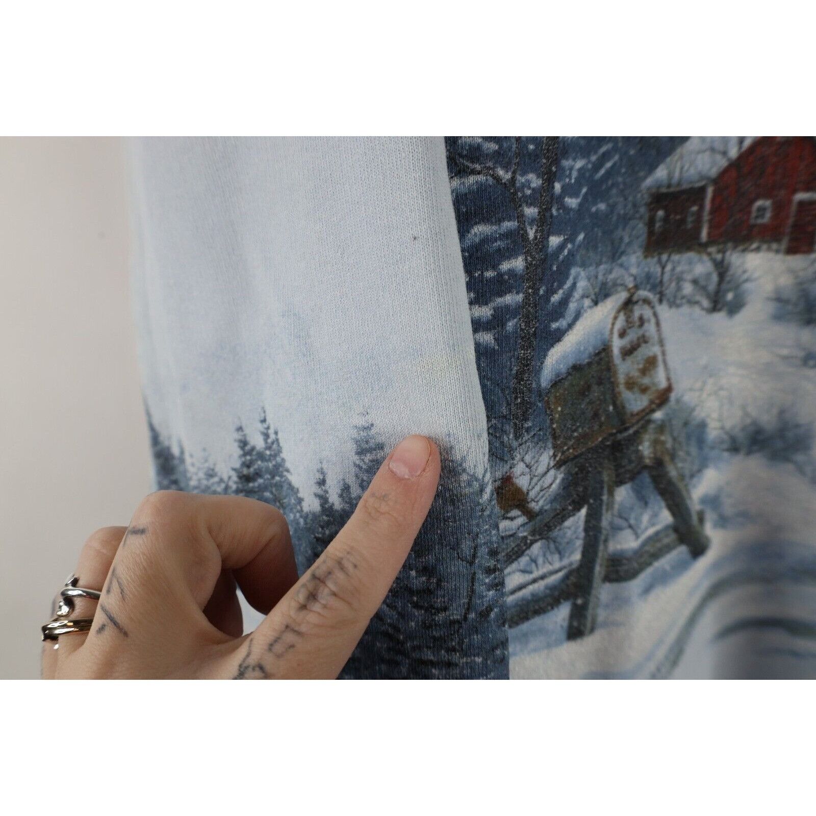 Vintage Vintage 90s Christmas Farmhouse All Over Print Sweatshirt Size L / US 10 / IT 46 - 13 Thumbnail