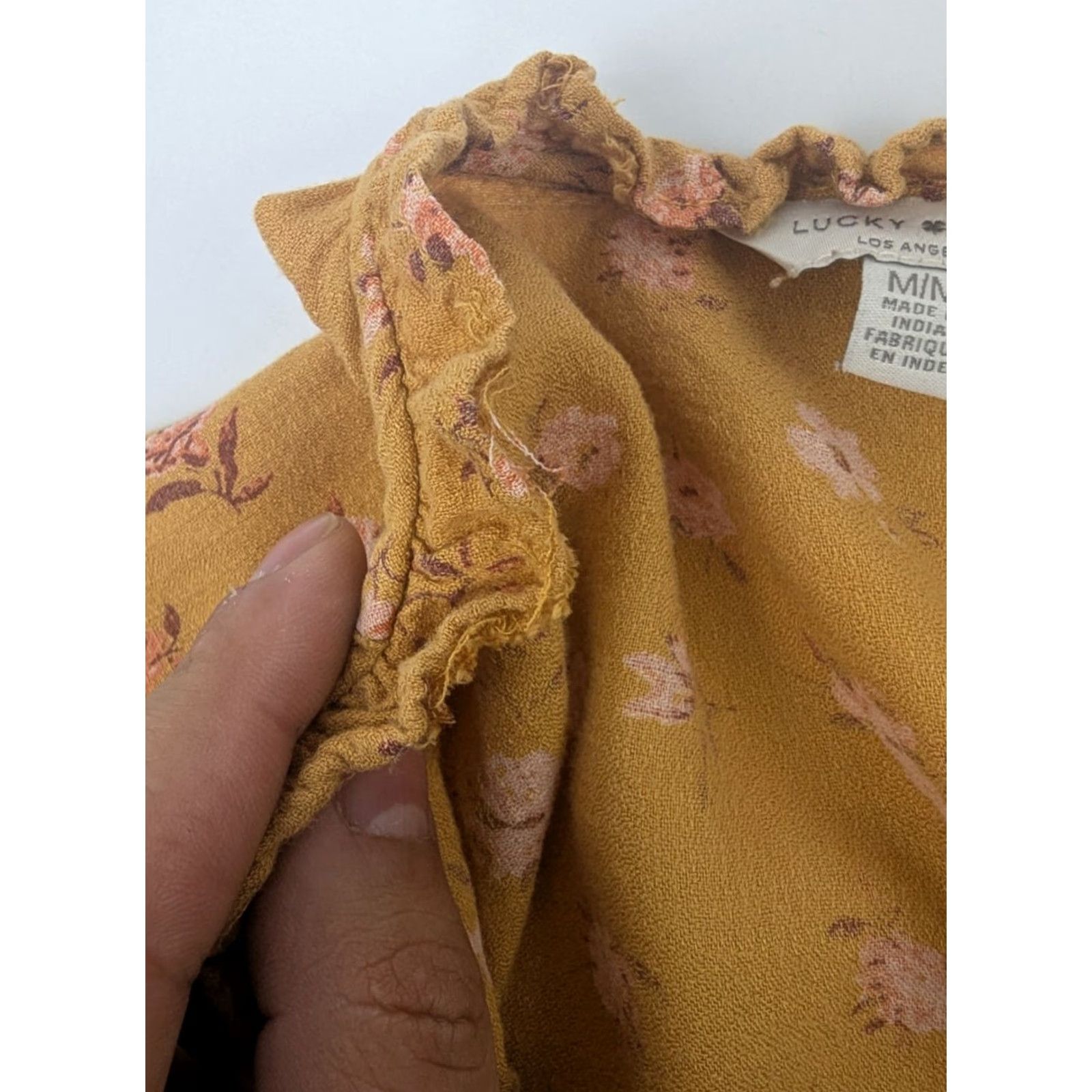 Lucky Brand Lucky Brand Mustard Yellow Floral Wrap Tie Ruffle V-Neck Long Sleeve Blouse M Womens Blouse Bohemian Pink Size M / US 6-8 / IT 42-44 - 7 Thumbnail