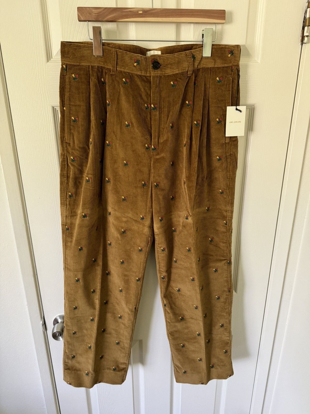 image of Aime Leon Dore Crest Woven Double Pleat Corduroytrousers in Brown, Men's (Size 34)