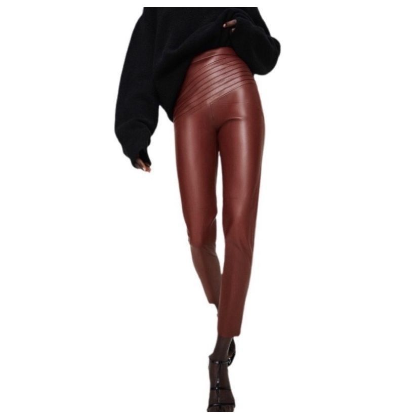 Zara Zara High-rise Faux Leather Leggings in Burgundy Size Small Size 26" / US 2 / IT 38 - 2 Thumbnail