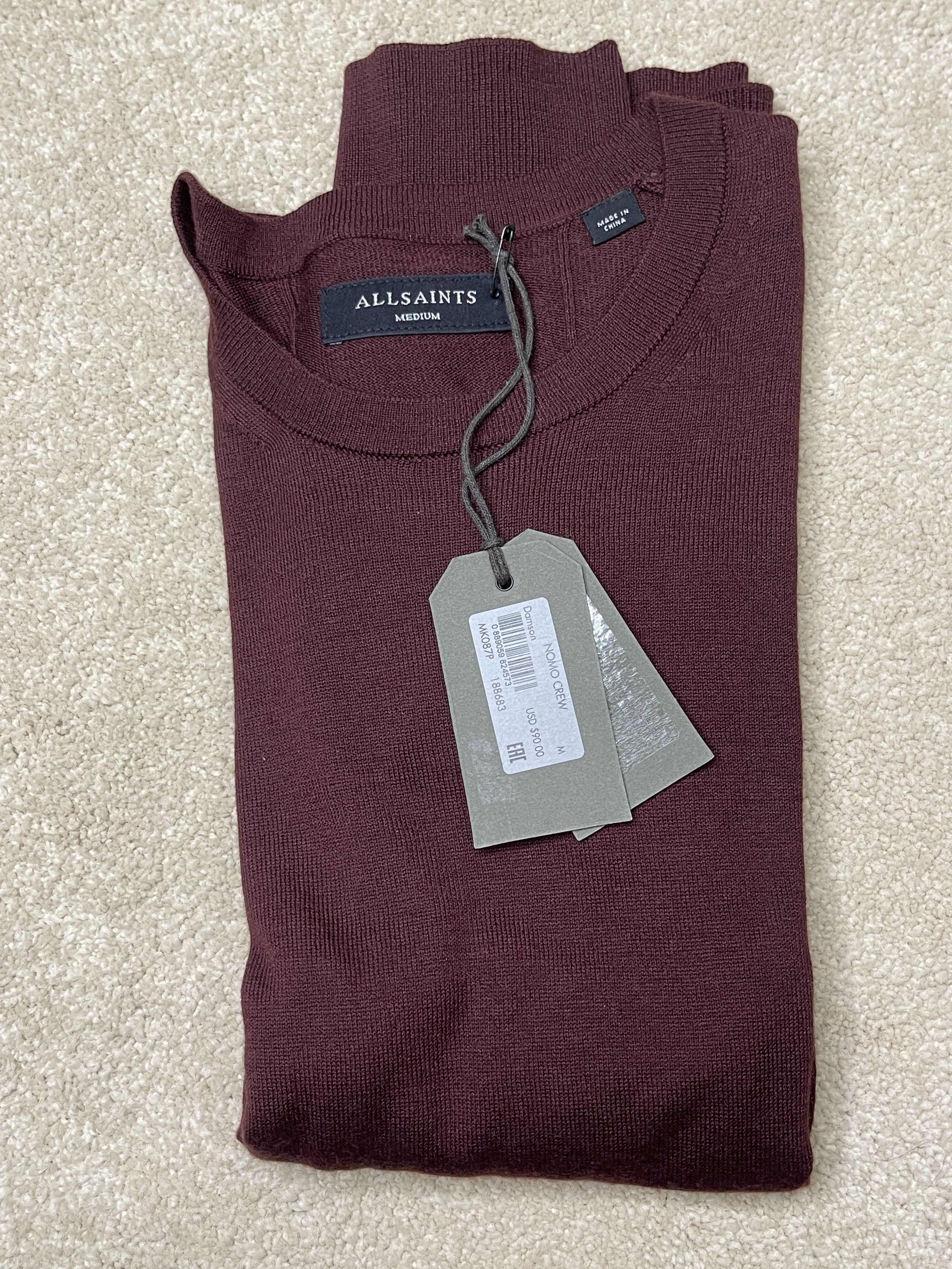 Allsaints All Saints Burgundy Merino Wool Long Sleeve XS Sweater Size US XS / EU 42 / 0 - 2 Thumbnail