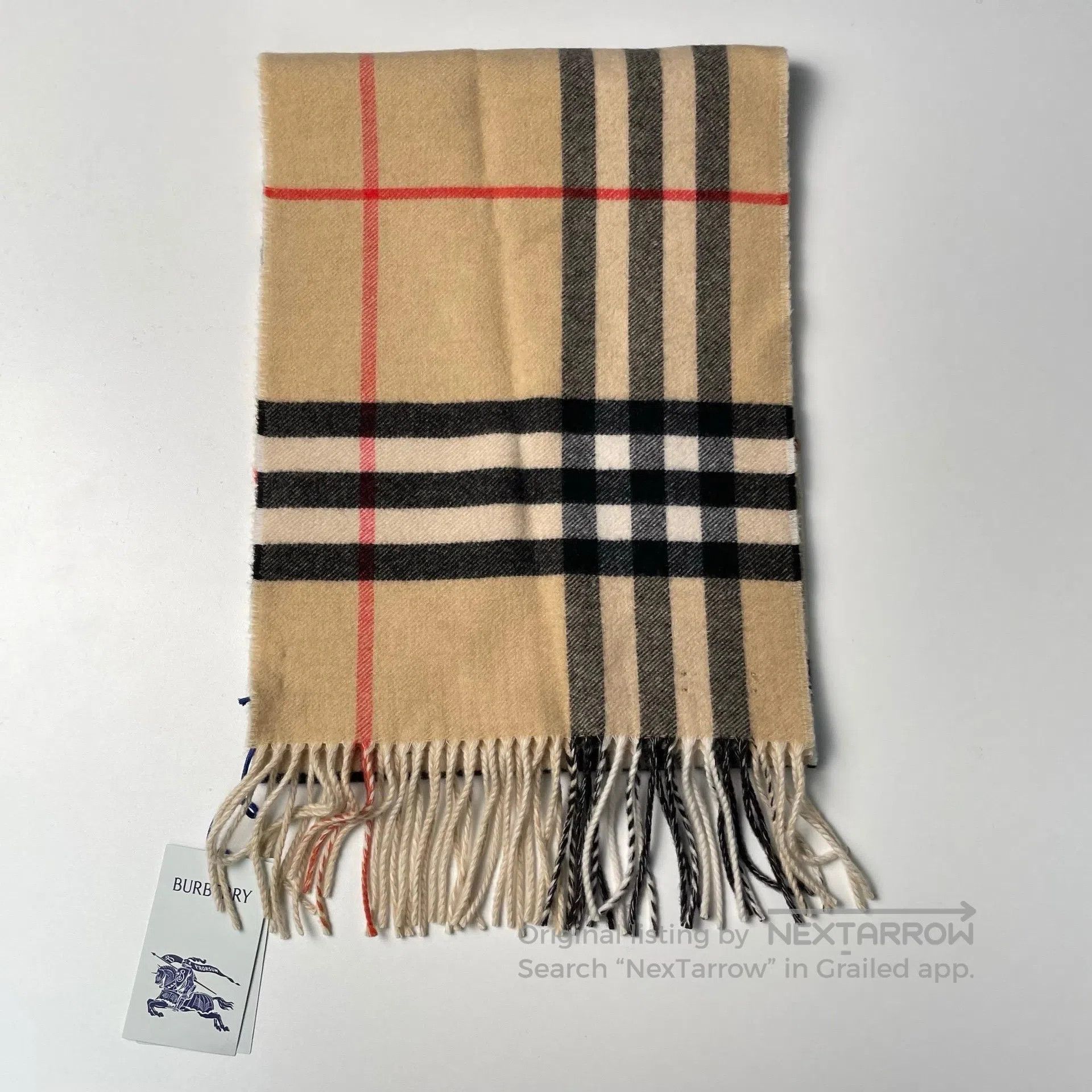 Burberry Burberry Light Brown Plaid Cashmere Fringe Scarf| Size ONE SIZE - 4 Thumbnail