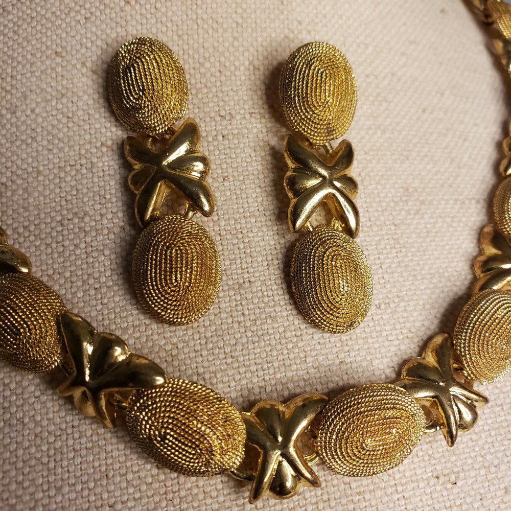 Designer Gold Plated Vintage Necklace & Earring Set Size ONE SIZE - 5 Thumbnail