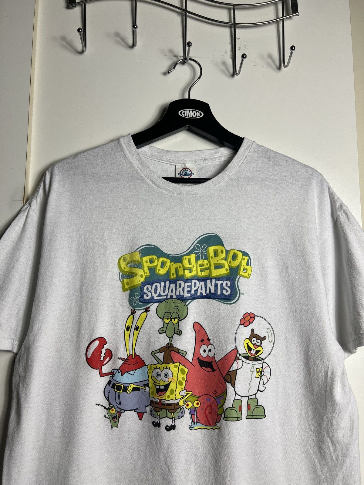 image of Nickelodeon x Vintage Y2K Spongebob Squarepants Tshirt in White, Men's (Size Large)