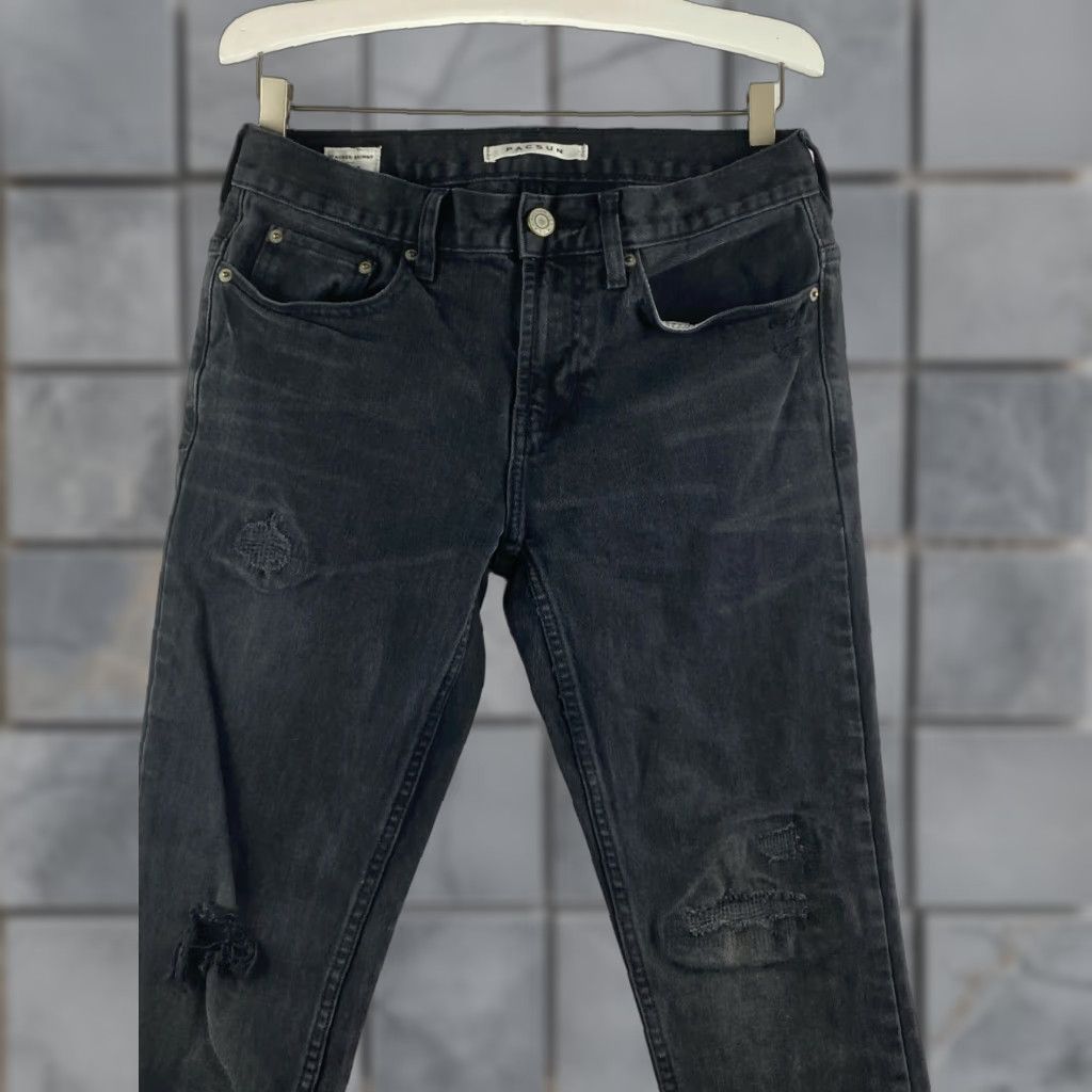 Pacsun PacSun Jeans Mens 28 x 30 Black Tapered Stacked Skinny Stretch Distressed Rip Jeans Size US 28 / EU 44 - 1 Thumbnail