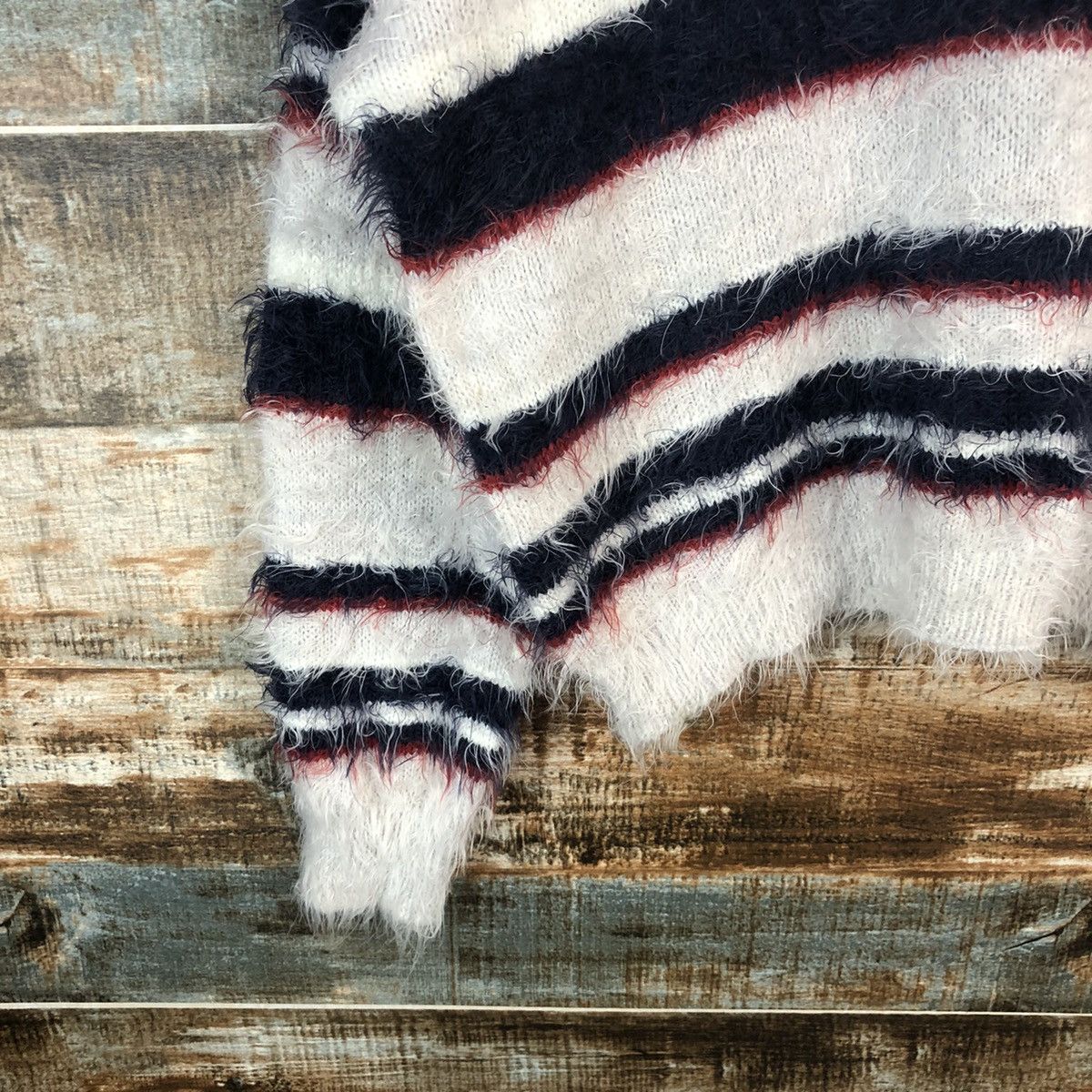 Homespun Knitwear × Japanese Brand × Solid and Striped Holiday Holic mohair fur shaggy stripe Knitwear #A1316 Size M / US 6-8 / IT 42-44 - 7 Thumbnail