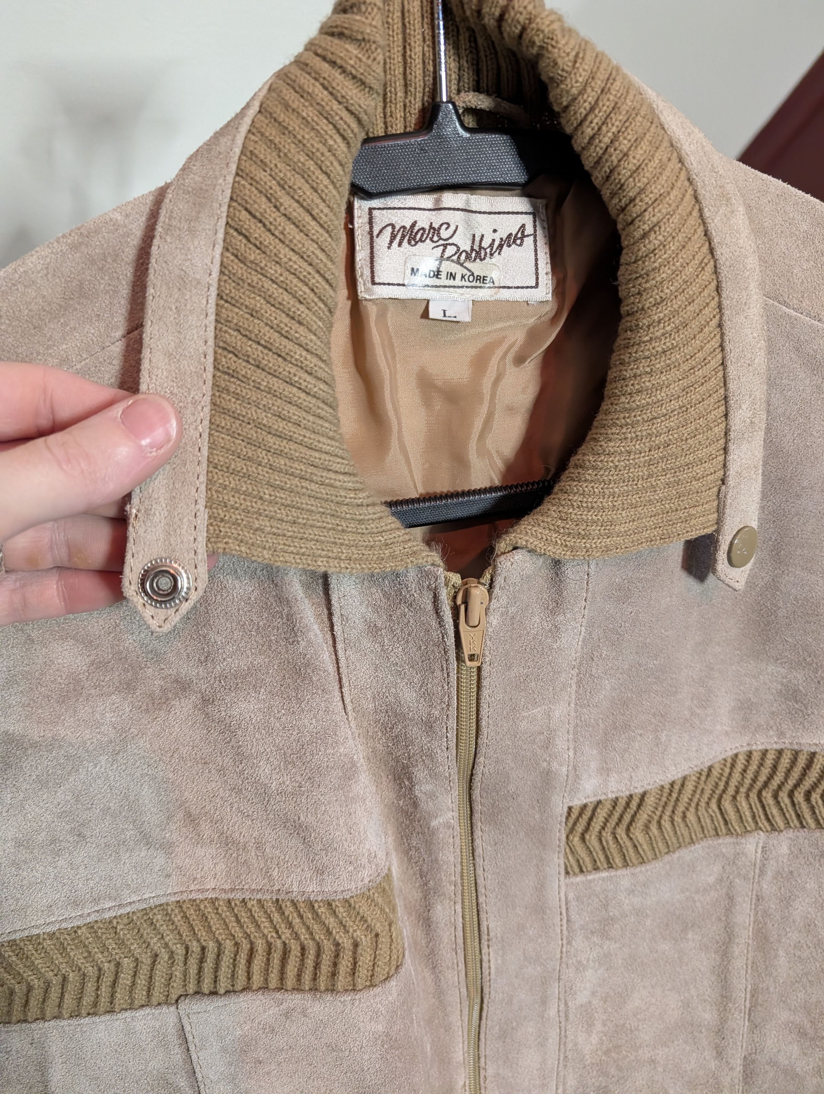 Other MARC ROBBINS vtg suede leather knit insert bomber jacket Size US L / EU 52-54 / 3 - 5 Thumbnail