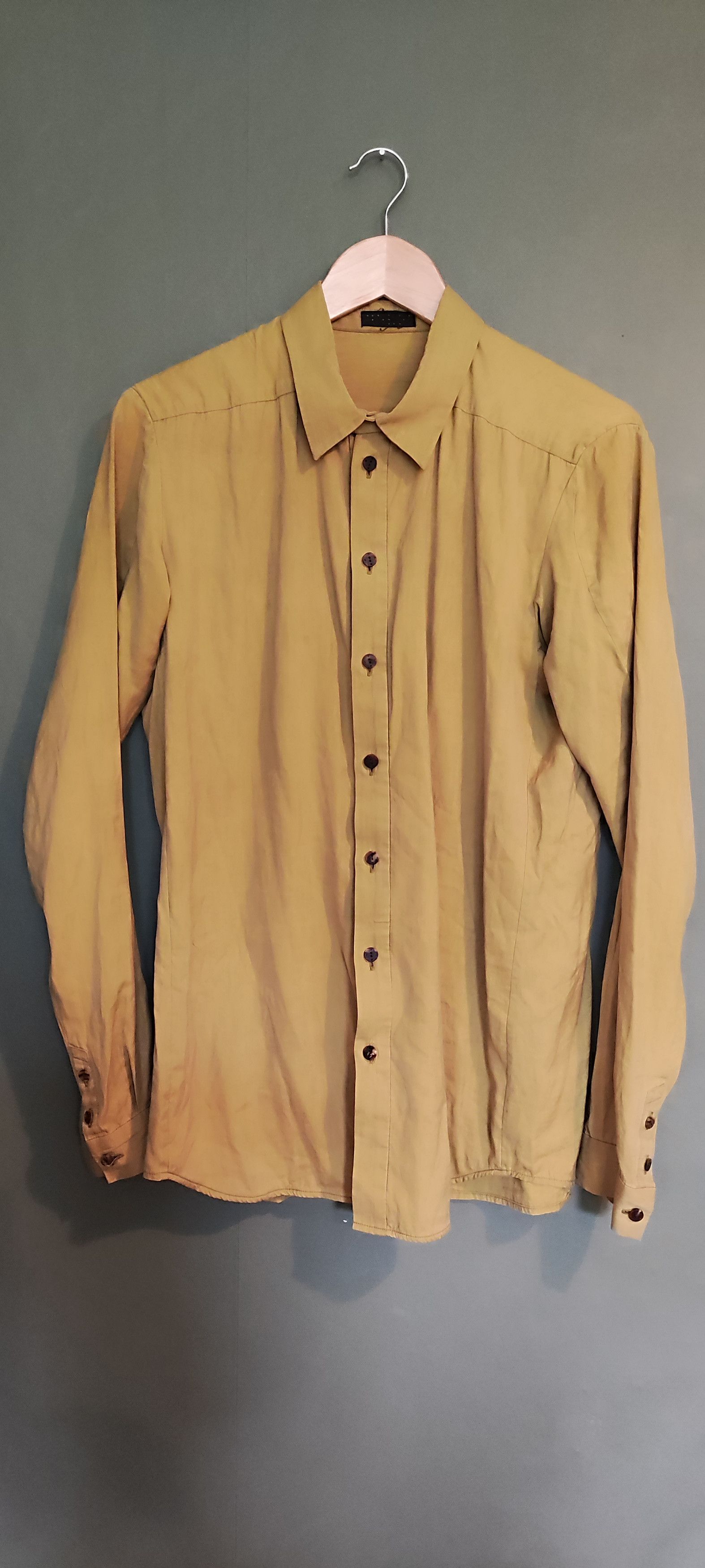 image of Devoa Raw Silk Shirt in Yellow, Men's (Size Medium)