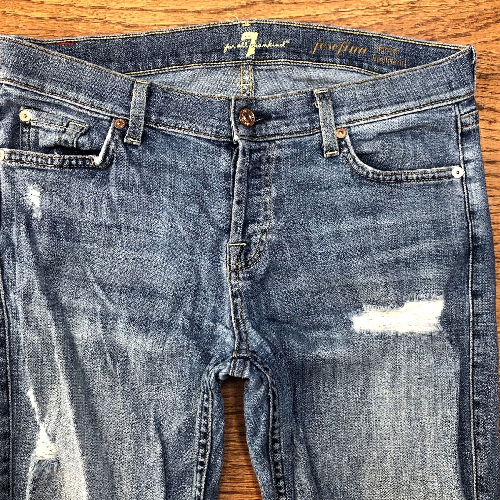 7 For All Mankind 7 For All Mankind Josefina Skinny Boyfriend Jeans Women 26 X 27 Blue Distressed Denim Size 26" / US 2 / IT 38 - 3 Thumbnail