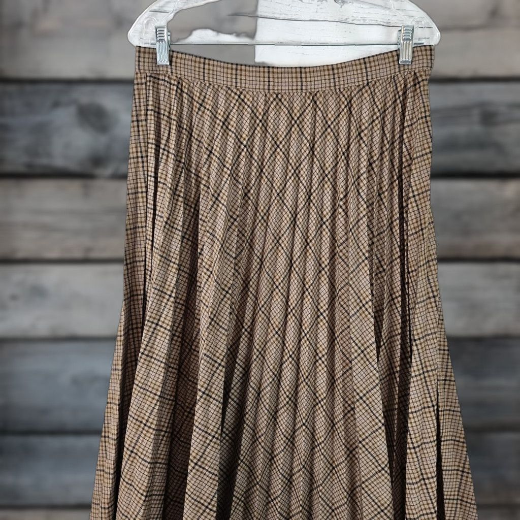 ASTR The Label ASTR The Label Women’s Pleated Skirt L Brown Plaid Side Zip Skirt Long Women's Size 36" / US 14 / IT 50 - 1 Thumbnail