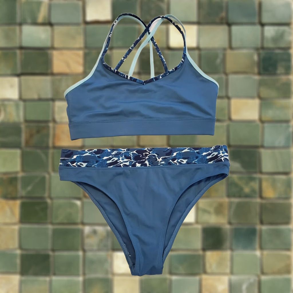 Vintage Bondi Active Swimsuit 10/12 Blue Hi Waist Bottom Sz 10 Top Sz 12 2 Piece Womens Size L / US 10 / IT 46 - 1 Thumbnail