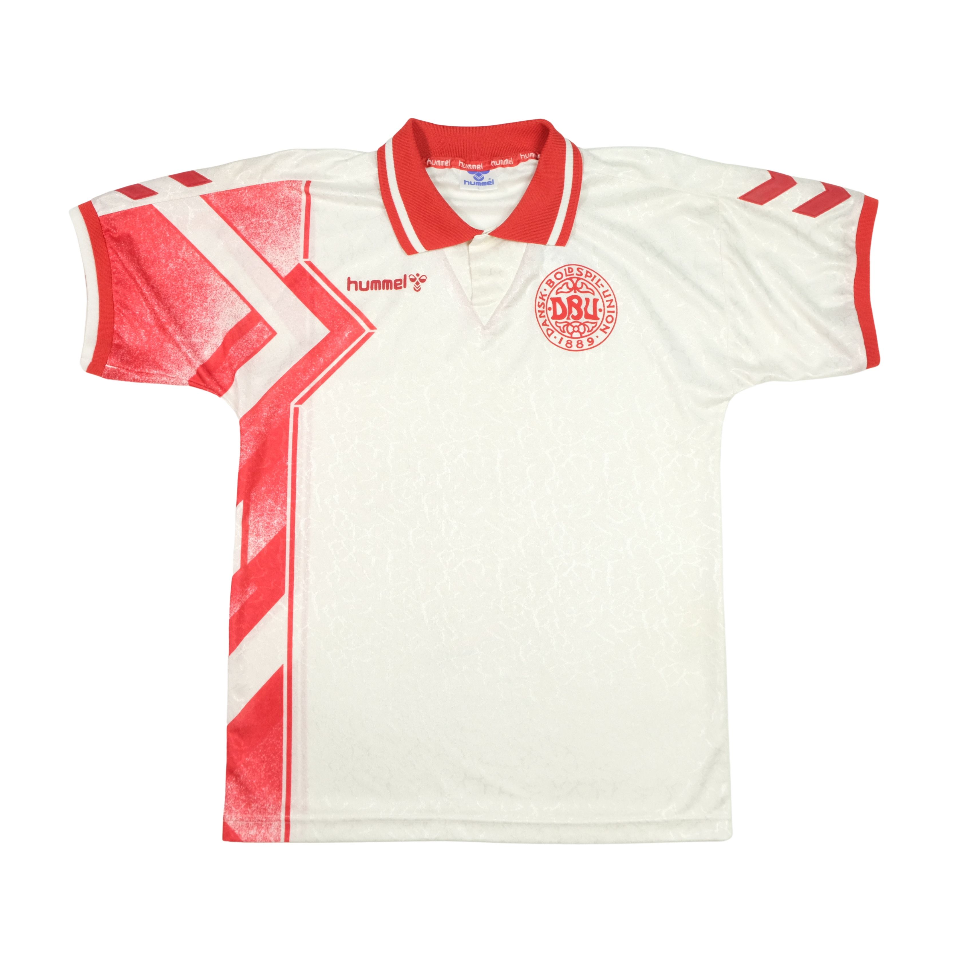 Maillot Vintage Hummel Danemark – Blanc, Manches Courtes, Taille YL – Foot