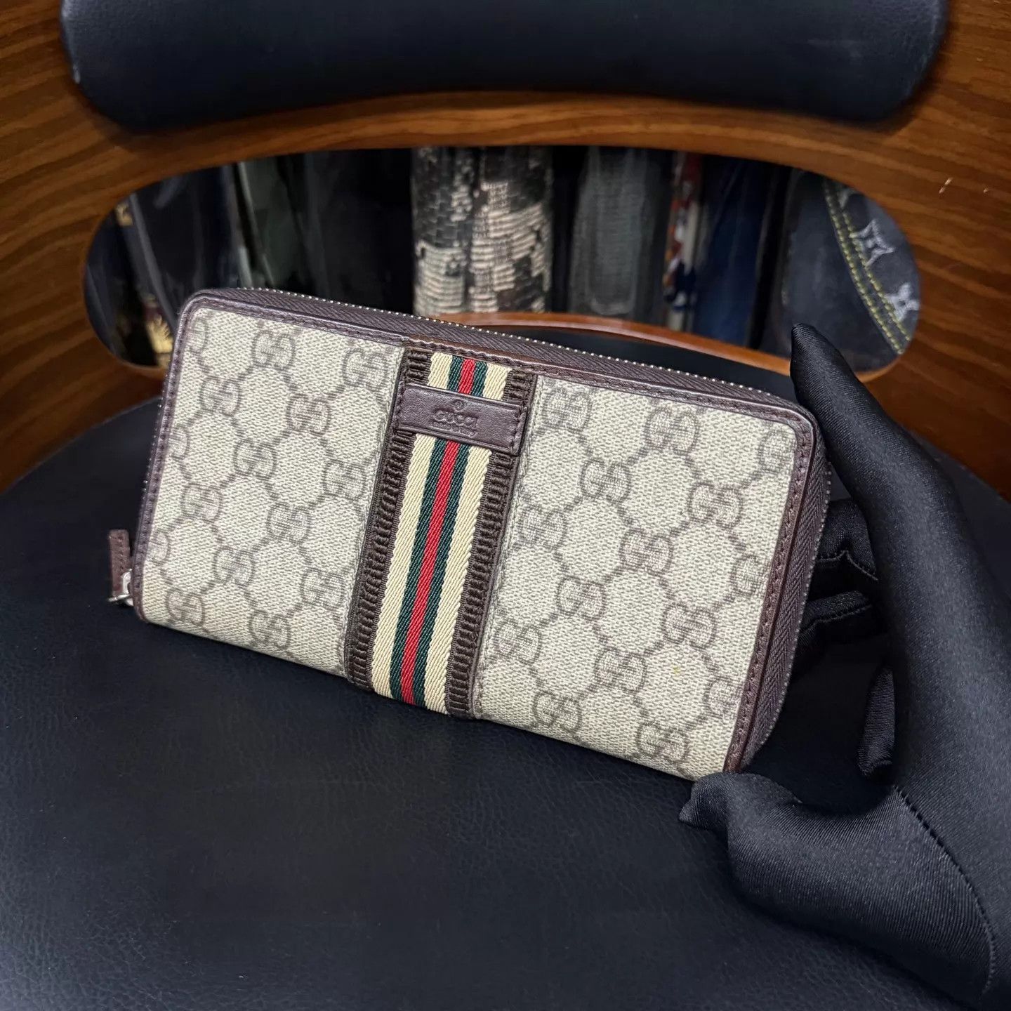 Gucci Gucci Red Green Stripe Allover Print Long Wallet Size ONE SIZE - 3 Thumbnail