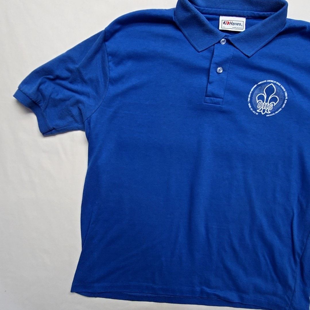 Hanes Vintage Orlean American Highschool Polo Blue XL Shirt 90s Size US XL / EU 56 / 4 - 4 Thumbnail