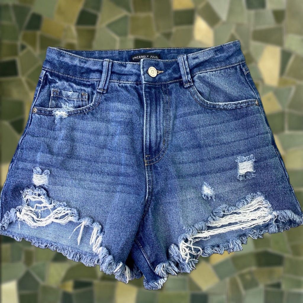 Denime Sincerely Jules Womens Shorts Size 1 Juniors Denim Blue Distressed Cut-Off Stretch Size 25" / US 0 / IT 36 - 1 Thumbnail