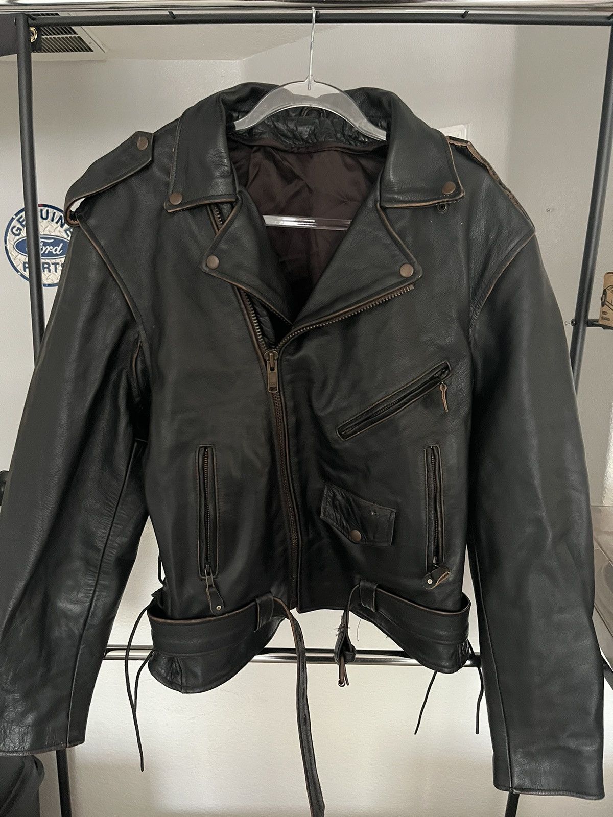 image of Leather Jacket Biker Jacket in Black, Men's (Size Small)