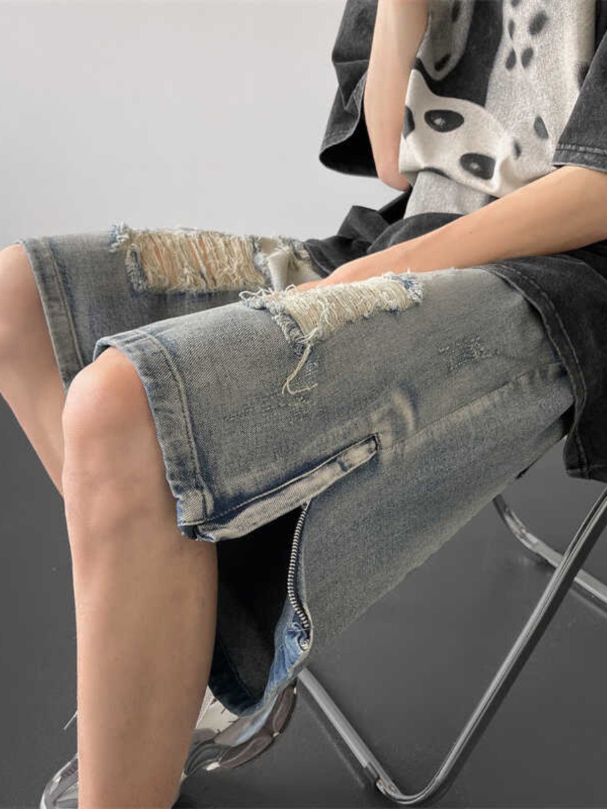 Japanese Brand × Jean Loose straight casual distressed denim shorts Size US 32 / EU 48 - 4 Thumbnail