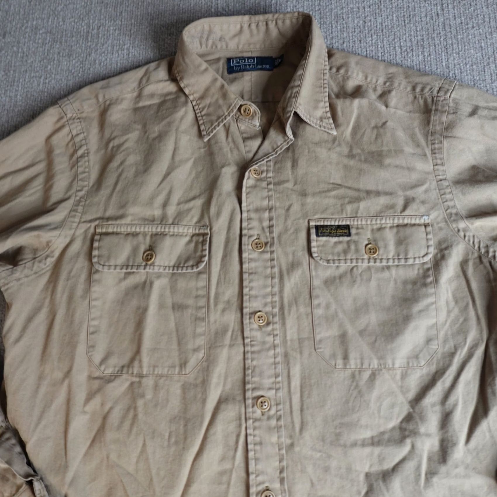 Polo Ralph Lauren Polo Ralph Lauren Shirt Large Beige Khaki Solid Cotton Army - Mens, Button-Up, Long Sleeve, Collared, Regular Size L, Vintage? No Size US L / EU 52-54 / 3 - 2 Thumbnail